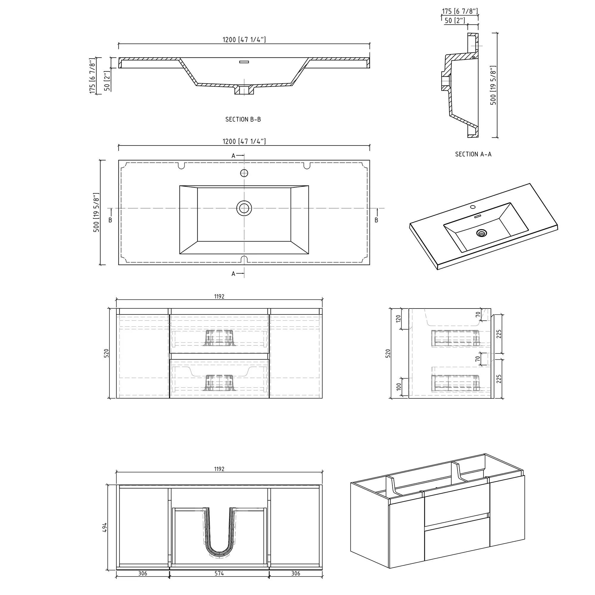 MDF Floating Bathroom Vanity with Integrated Resin Sink