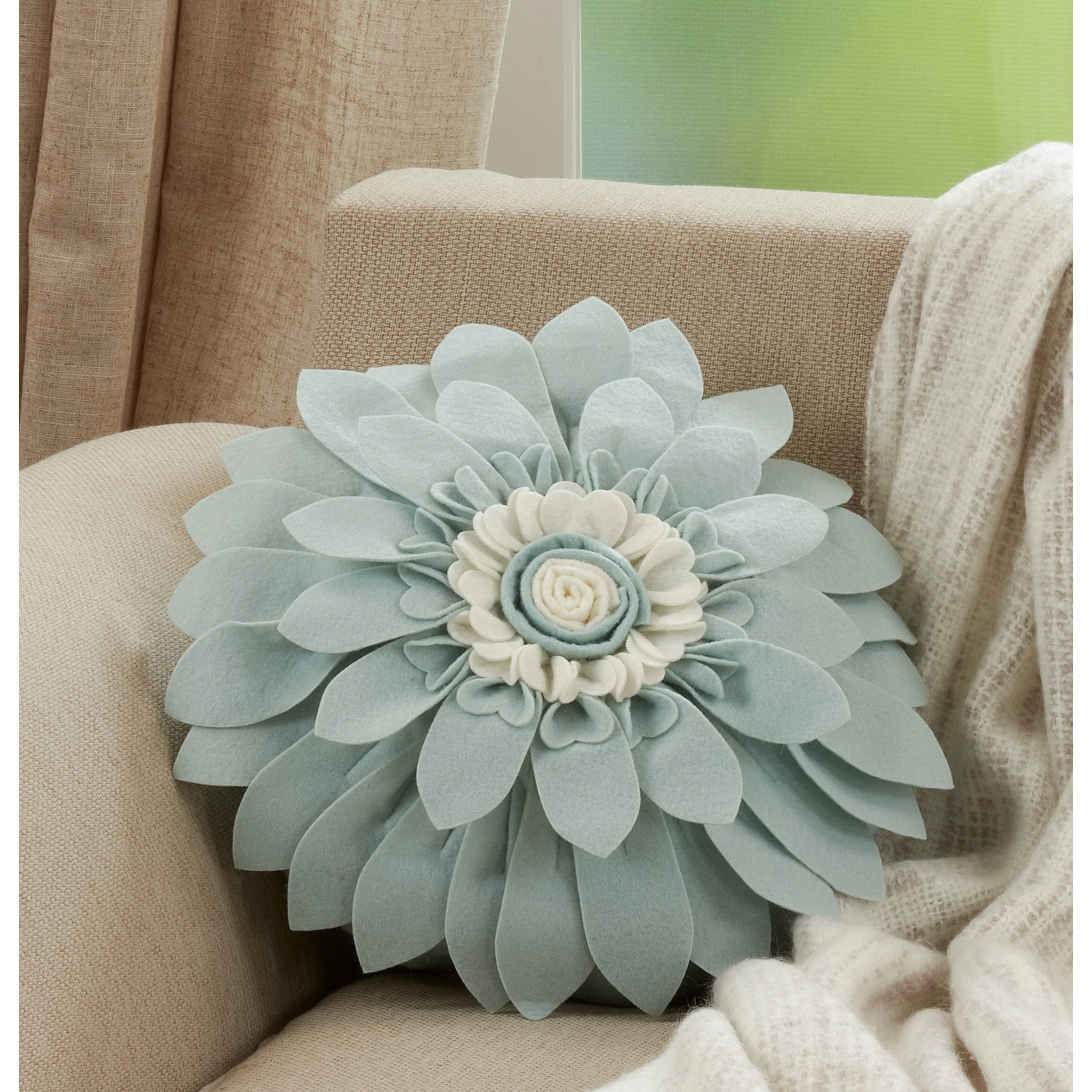 Felt Flower Design Poly-Filled Throw Pillow