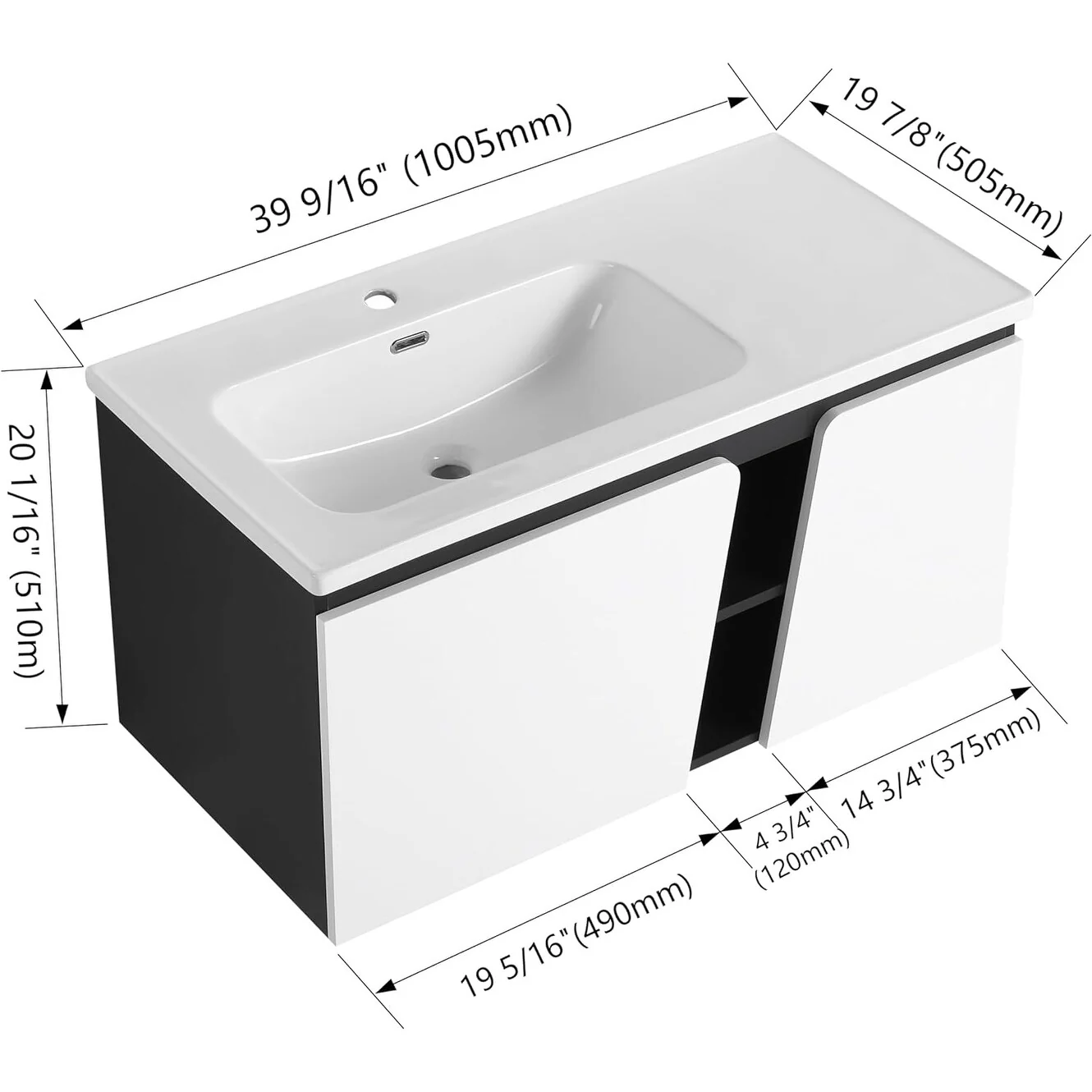 BNK 28/ 32/36/40 Inch Single Sink Bathroom Vanity with Soft Close Door, Modern Floating Vanity