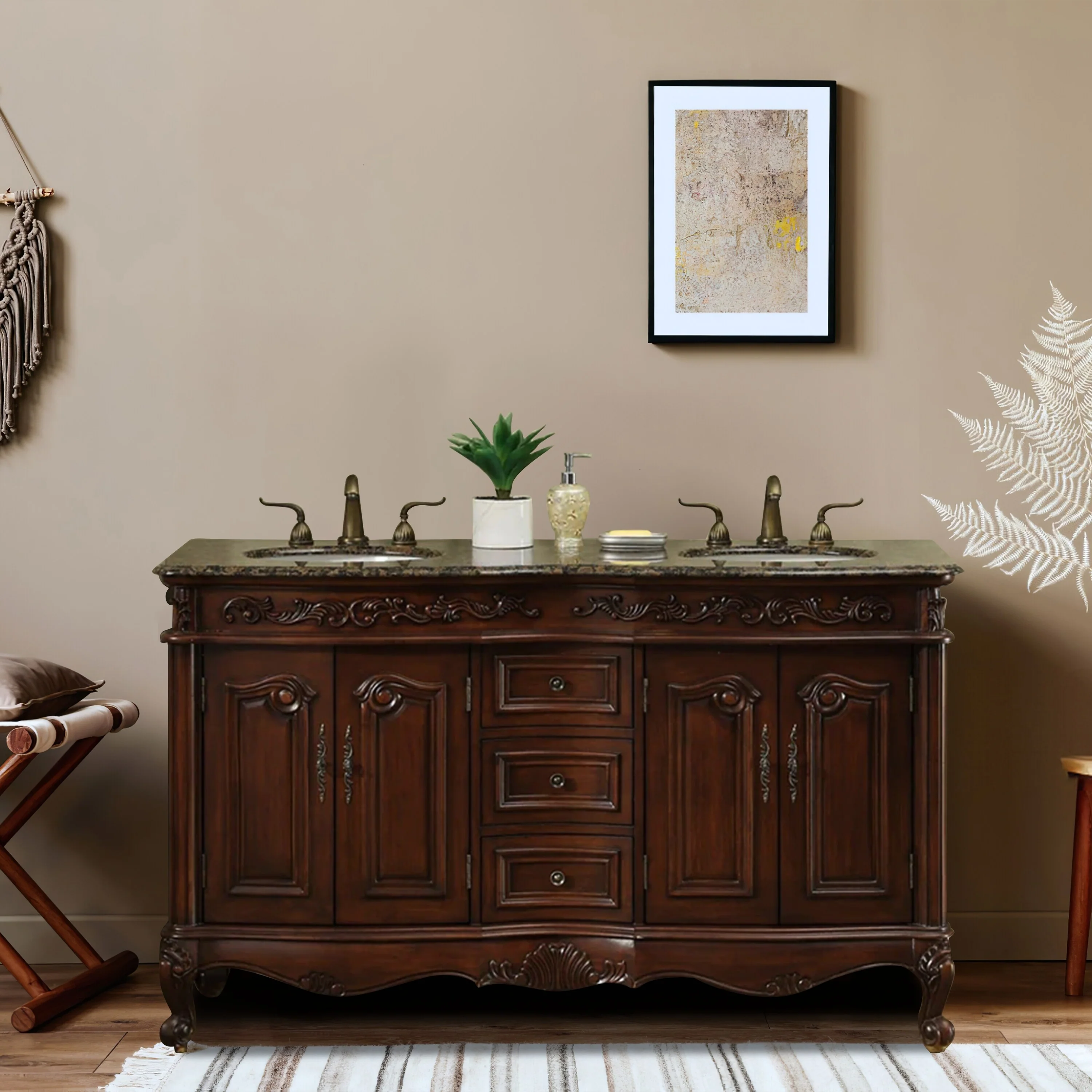 Stufurhome 60 inch Amelia Double Sink Bathroom Vanity