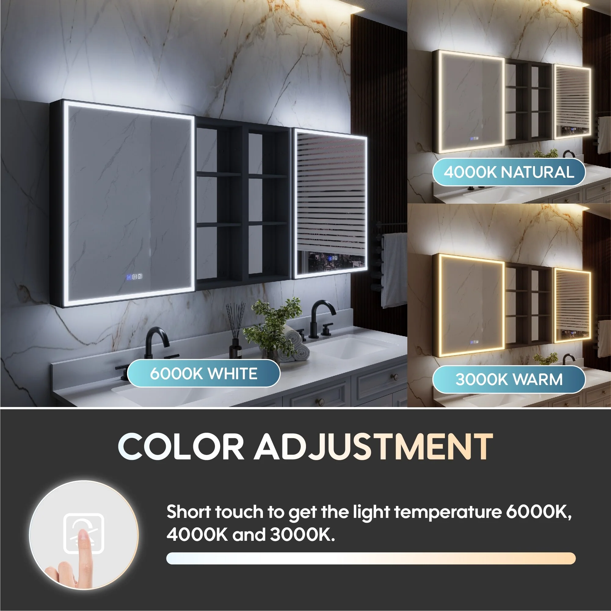 30 in. H Recessed or Surface Wall Mounted LED Mirror Cabinet With Black Side Cabinet