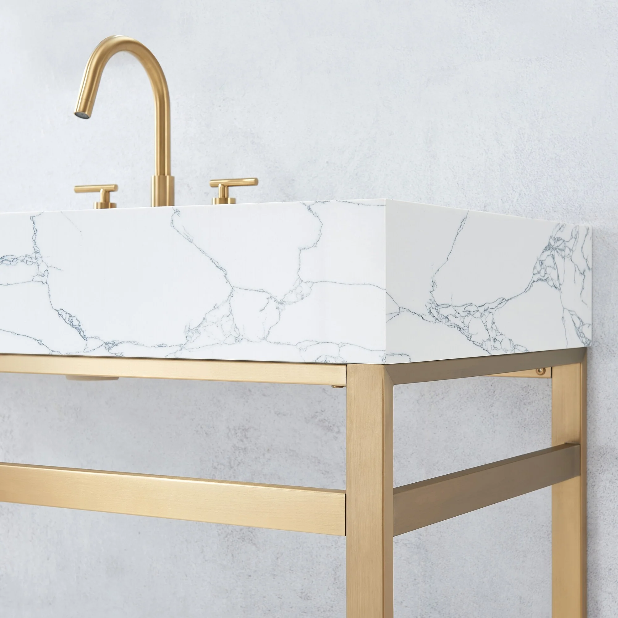 Ecija Bath Vanity, Metal Support with Composite Stone Top, no Mirror