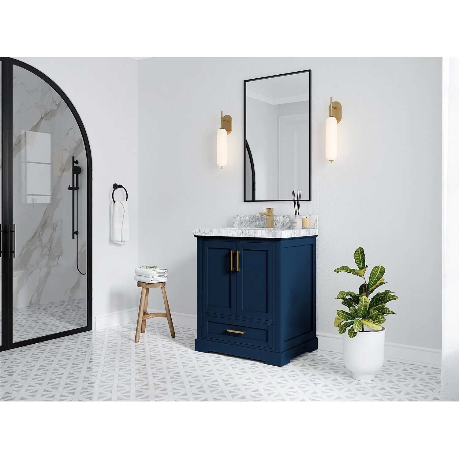 Willow Collection 30 in W x 22 in D x 36 in H Reeded Boston Single Bowl Sink Bathroom Vanity with Quartz or Marble Countertop
