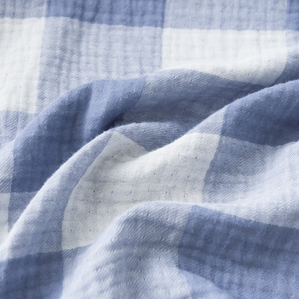 WHOLINENS Cotton Four Layers Muslin Gauze Picnic Throw Blanket Reversible