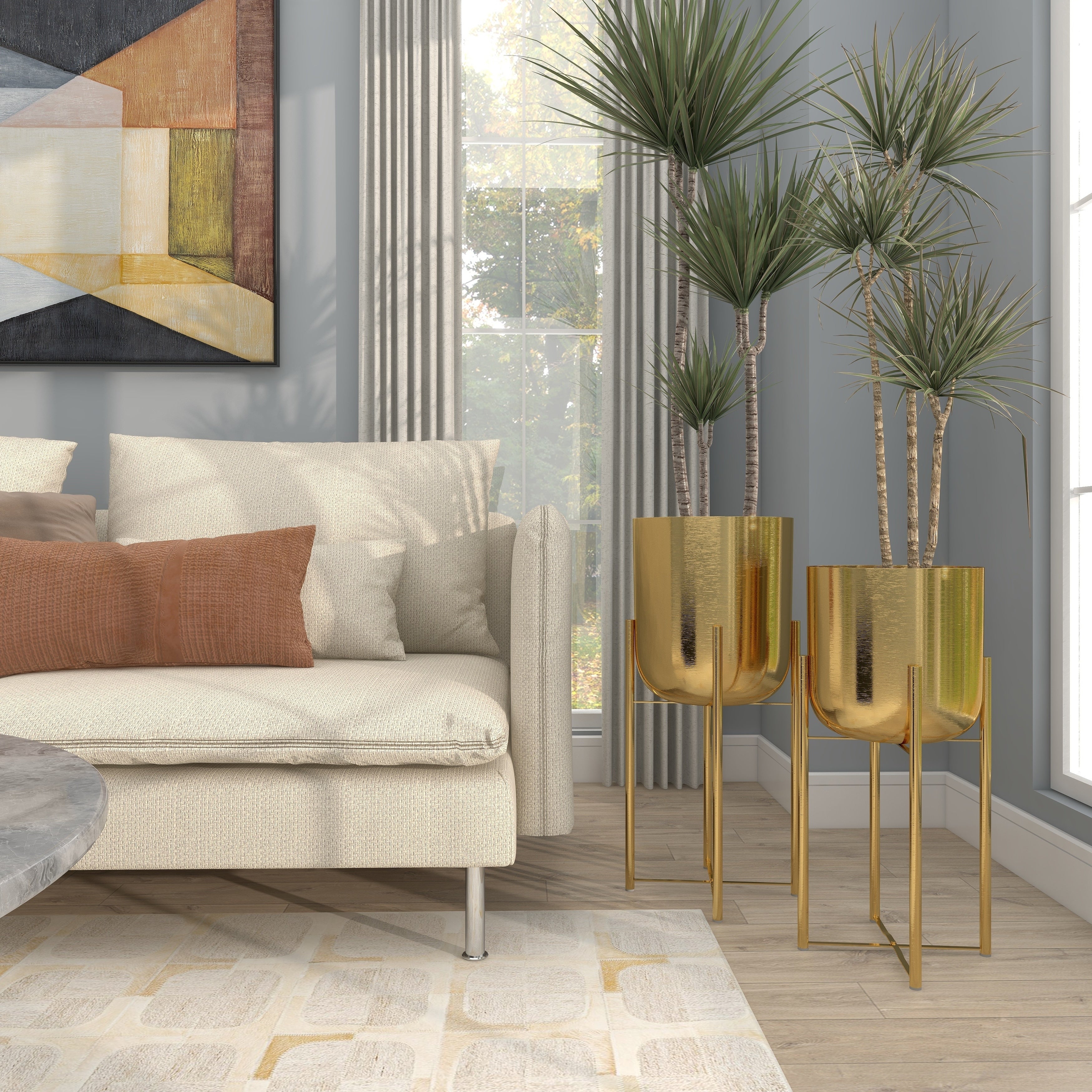 Modern Metallic Glam Planter Collection - Set of 2 - Multiple Sizes - Gold, Silver, White or Black