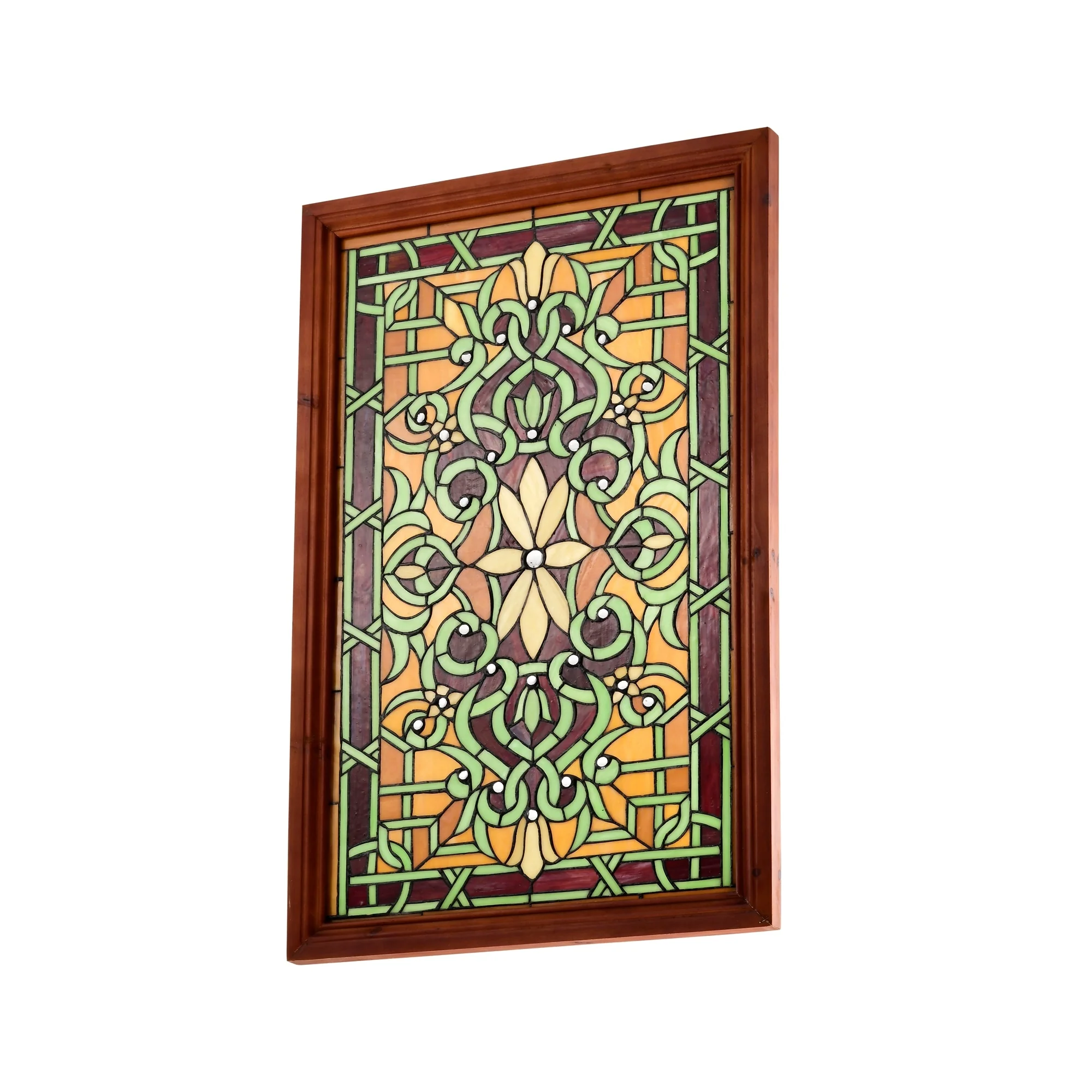 Tiffany-style Wood Frame Stained Glass Window Panel