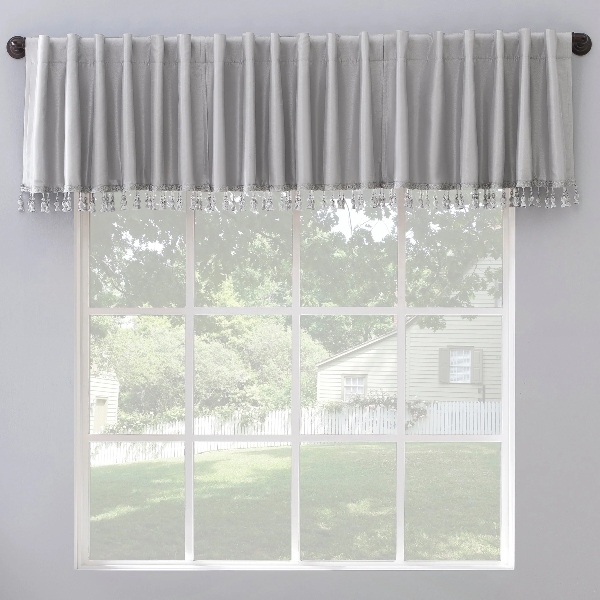 Sun Zero Evelina Faux Dupioni Silk Beaded Tassels Thermal Extreme Total Blackout Back Tab Curtain Valance