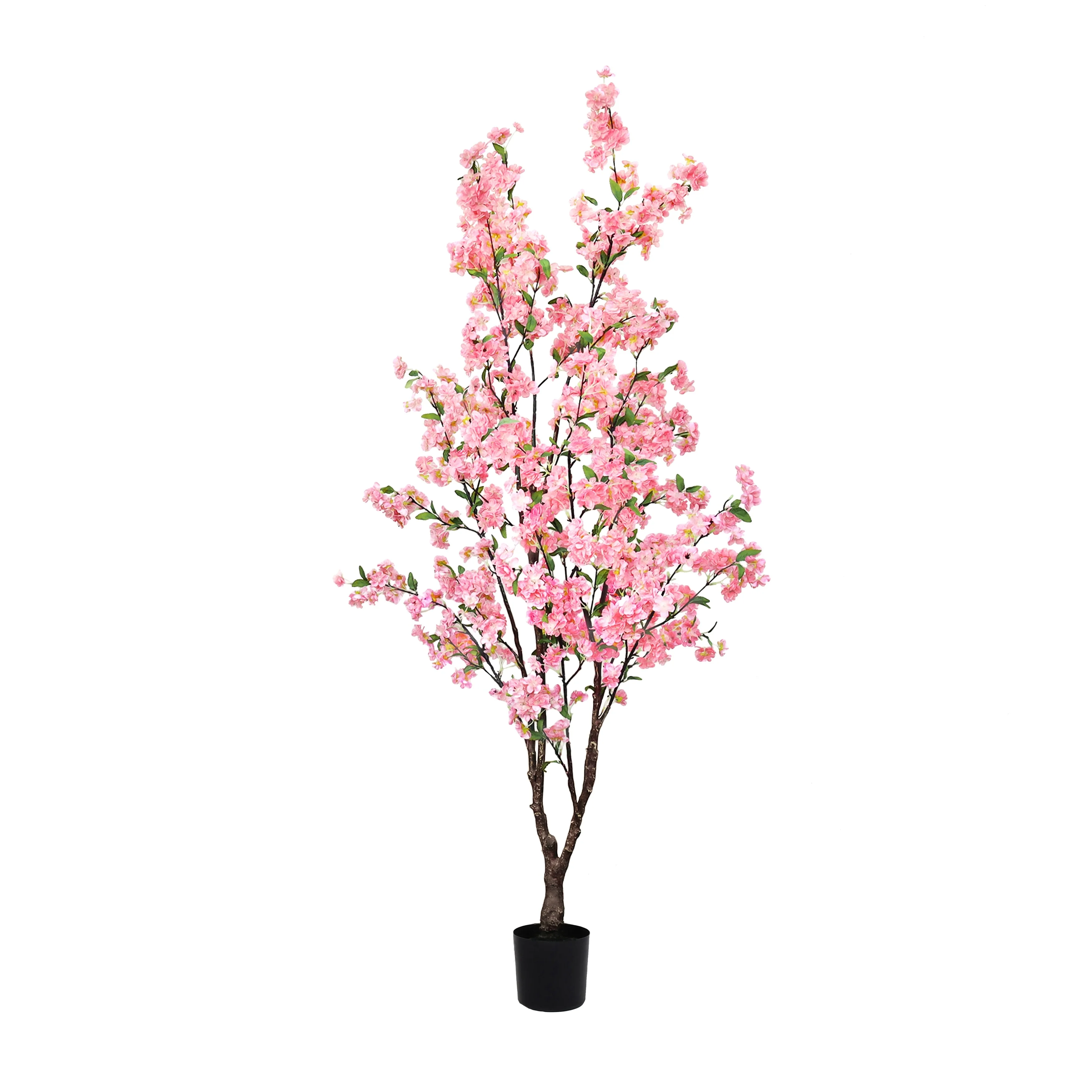 5.5ft Pink Artificial Cherry Blossom Flower Tree Plant in Black Pot - 66