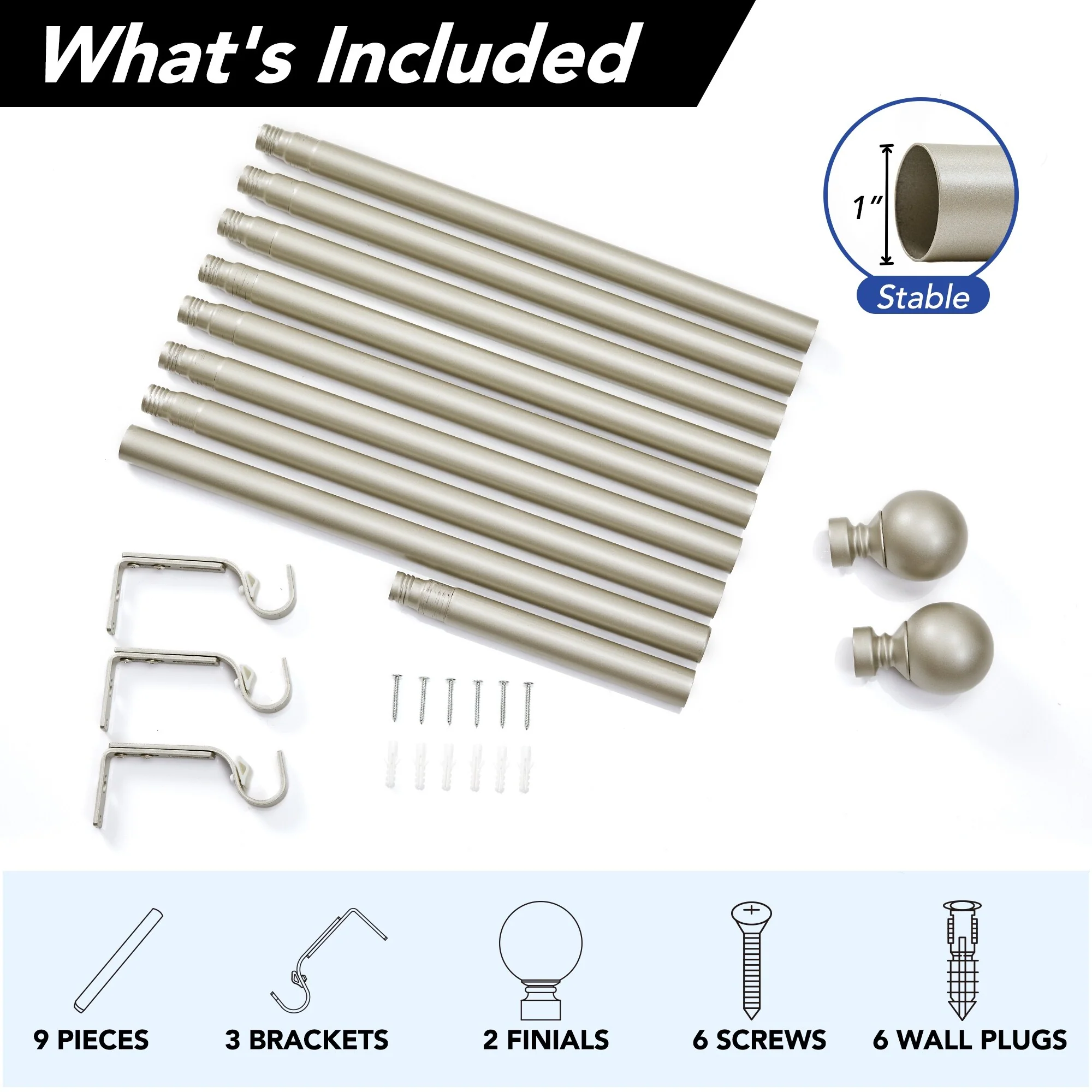 Deconovo 1 Inch Window Curtain Rod