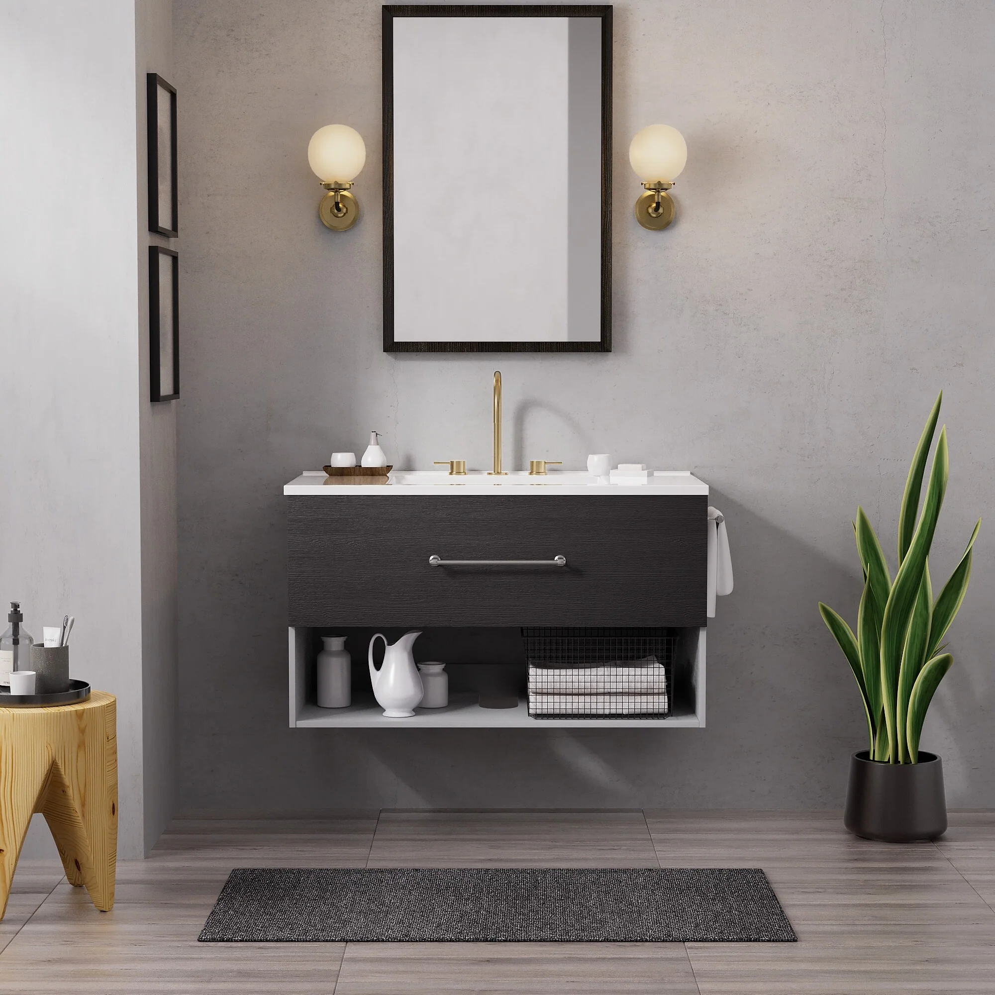 36-Inch Minimalist MDF Bathroom Vanity with Sink – Sleek and Simple Design for Modern Spaces