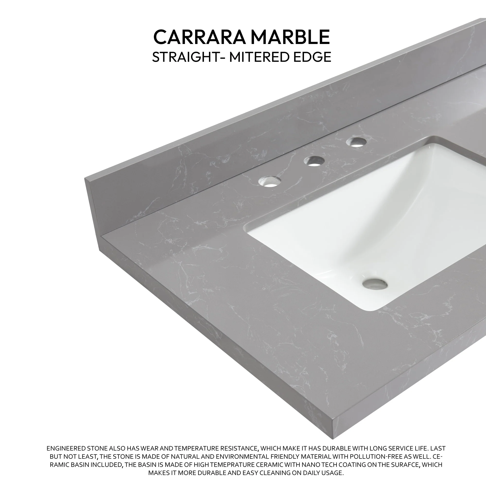 Jaen Composite Stone Vanity Top with White Rectangular Sink