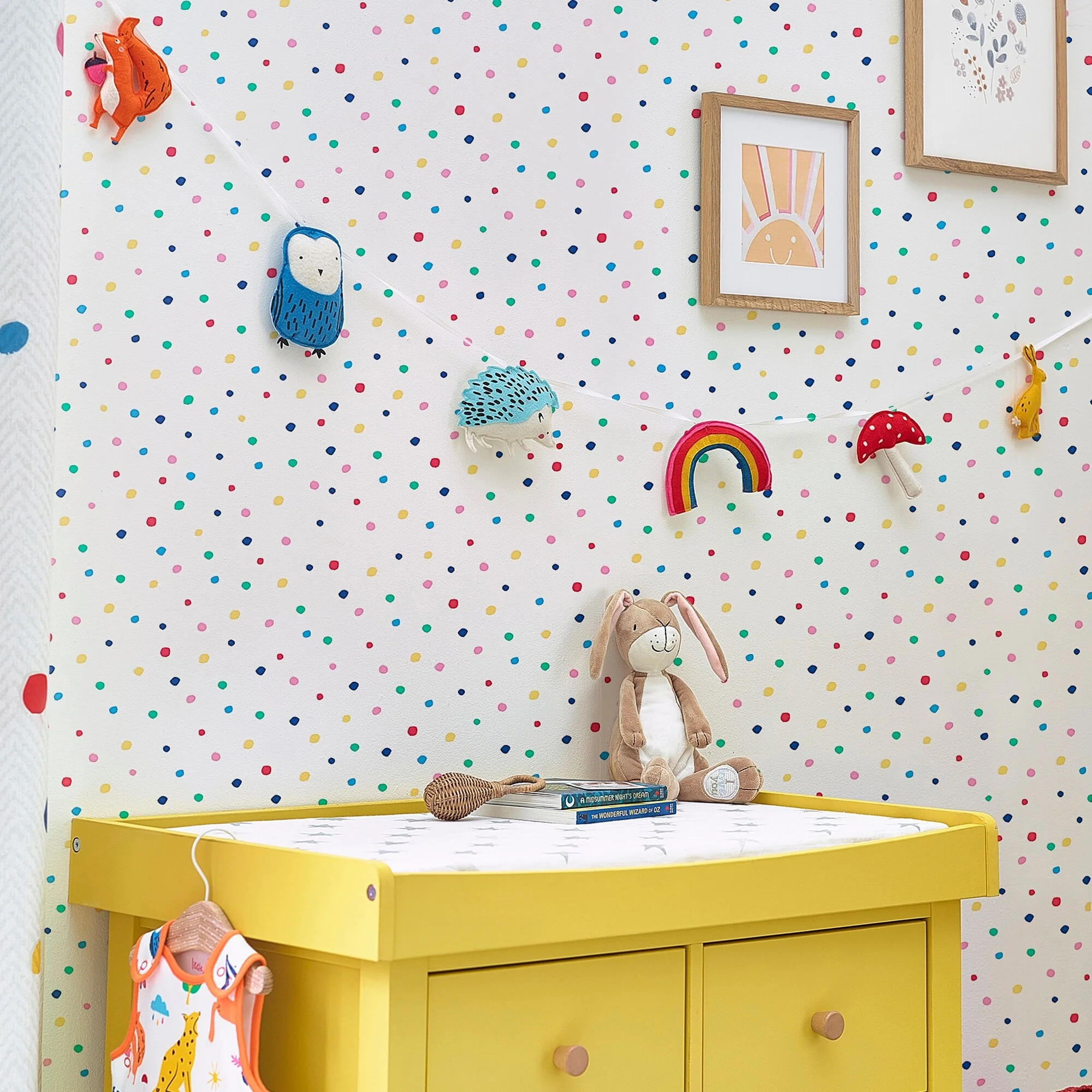 Joules Lynx Multi Spot White and Rainbow Wallpaper