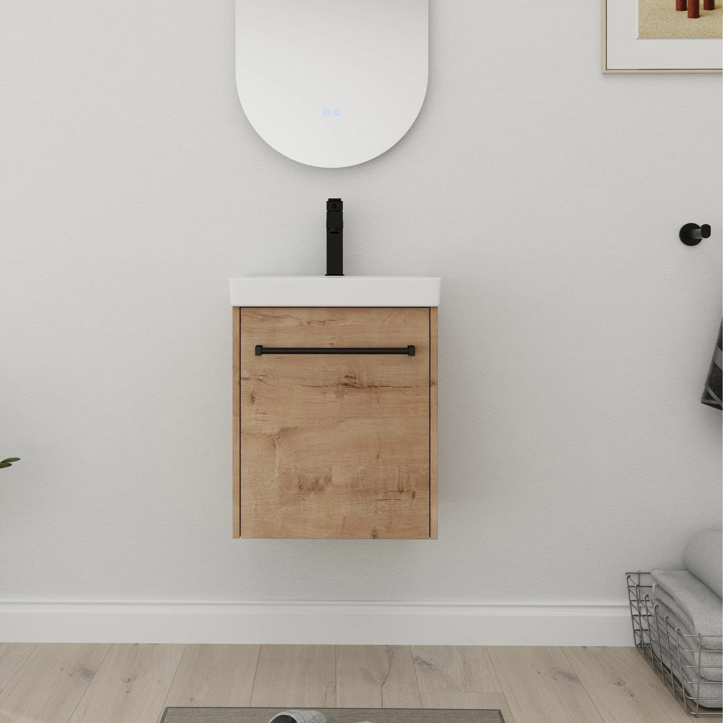 Bathroom Vanity With Sink In 16/18 Inch, Floating Bathroom Vanity With Soft Close Door