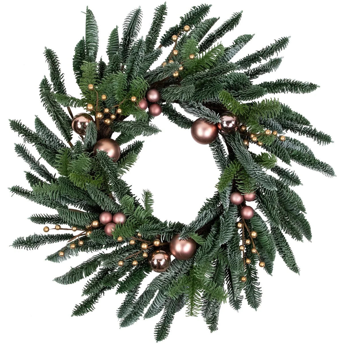 Rose Gold Ball Ornaments Artificial Christmas Wreath 28-Inch Unlit - 28
