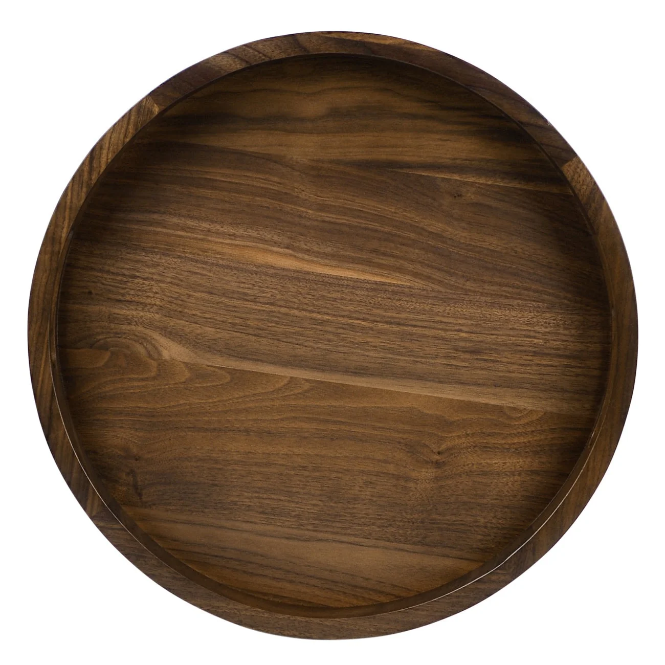KINWELL Round Black Walnut Wood Serving Tray Ottoman Tray with Handles