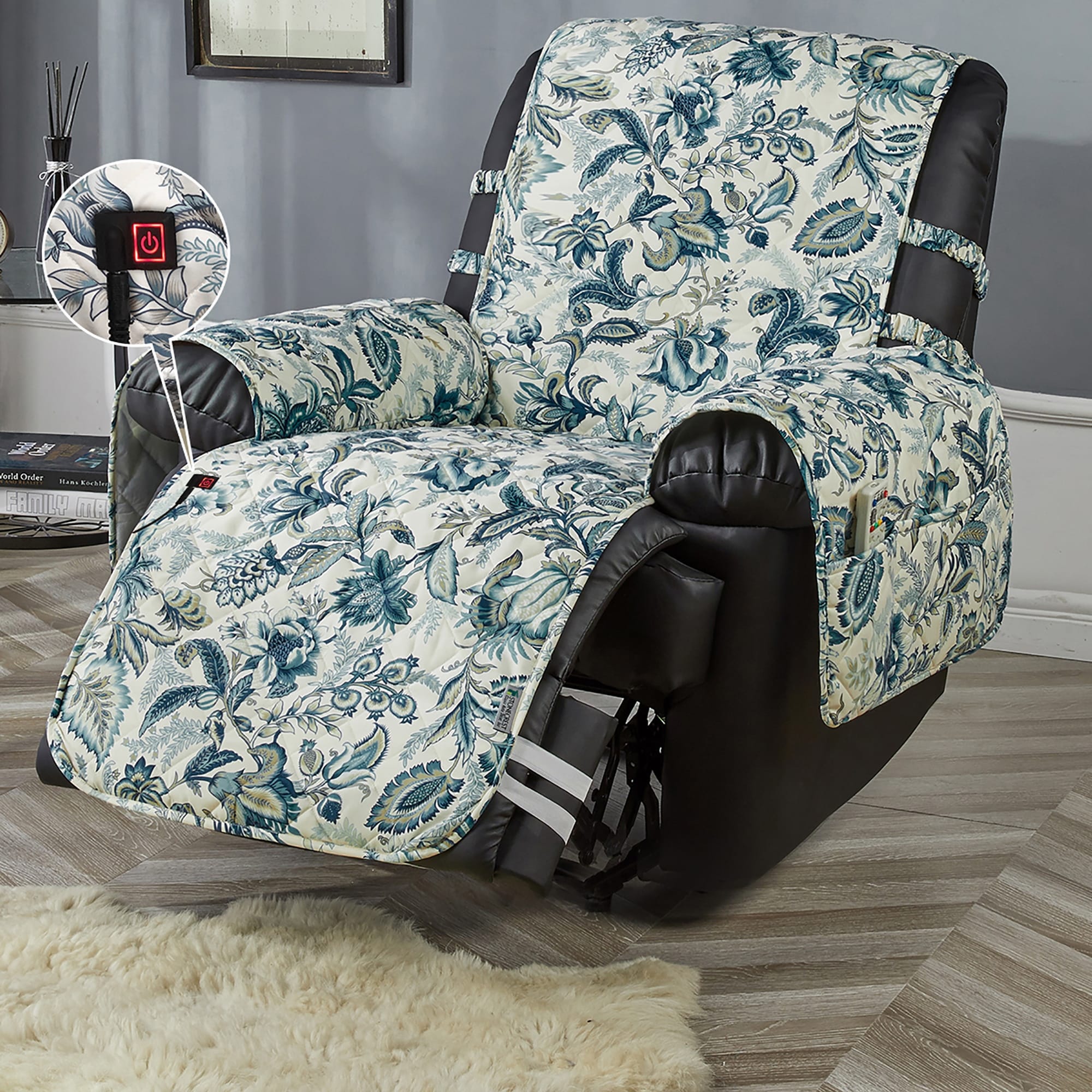 Stonecrest Heated Recliner Chair Cover, Microfiber Recliner Slipcover