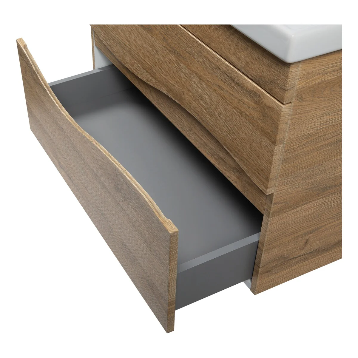 Modern Wall-Mounted Bathroom Vanity with Washbasin Wave Teak Natural Non-Toxic MDF-26