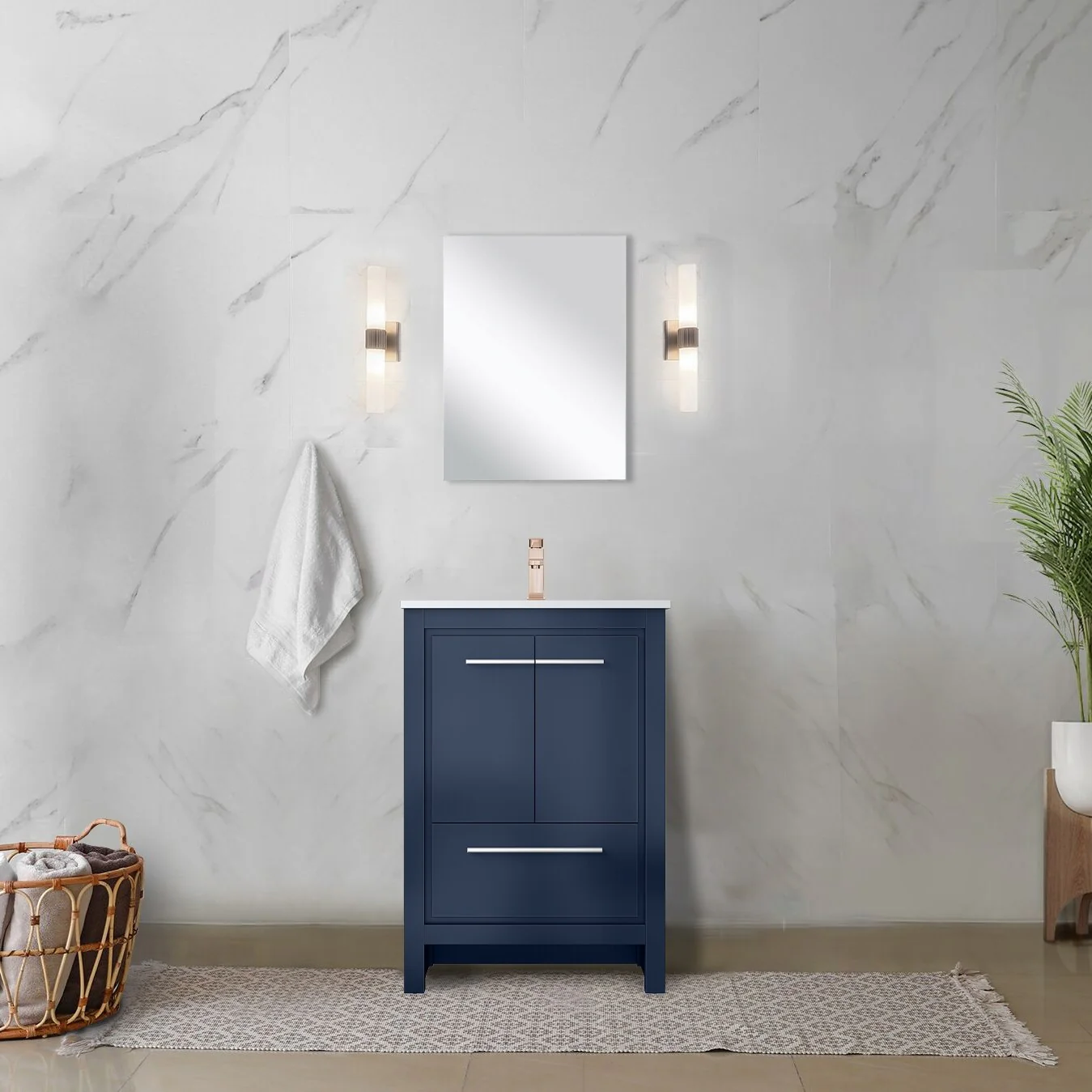 Lafarre Bath Vanity Cultured Marble Top, Sink and Rose Gold Faucet