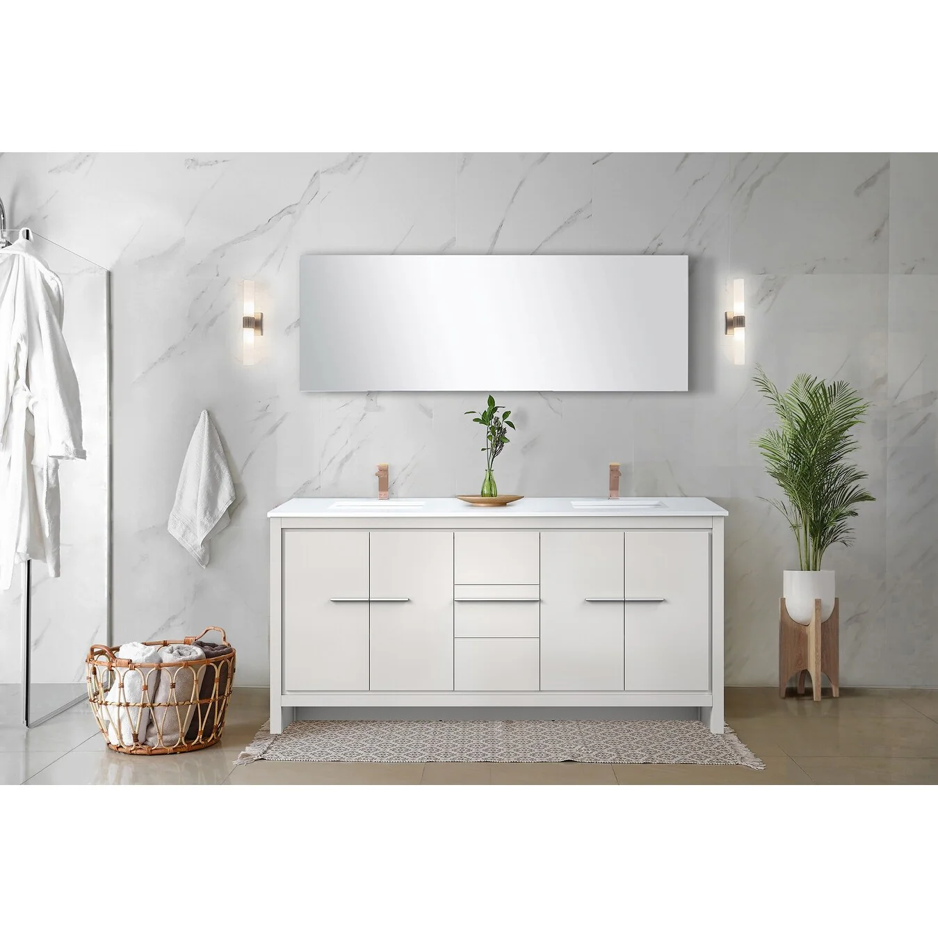 Lafarre Bath Vanity Cultured Marble Top, Sink and Rose Gold Faucet