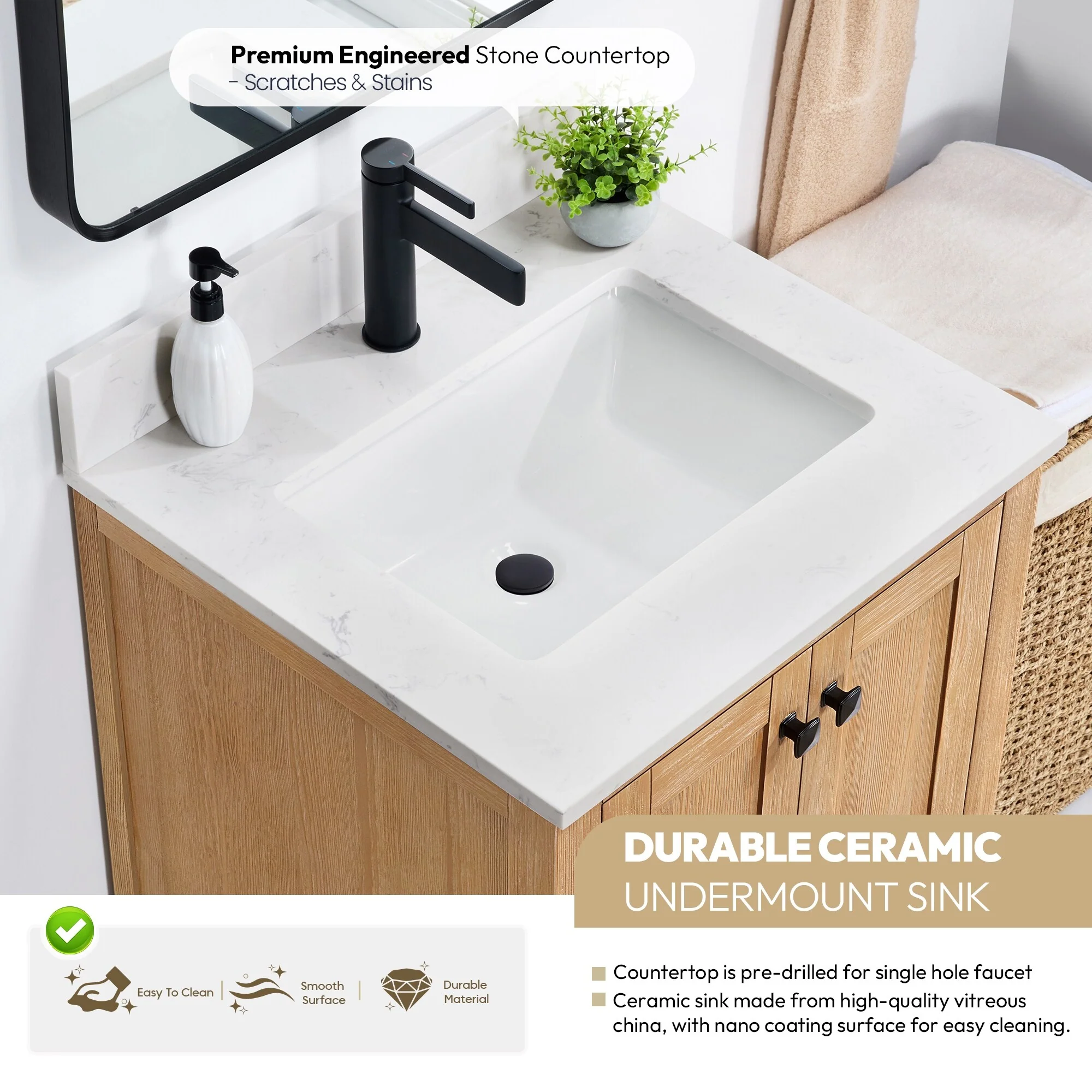 Shannon Bath Vanity with Composite Stone Countertop without Mirror
