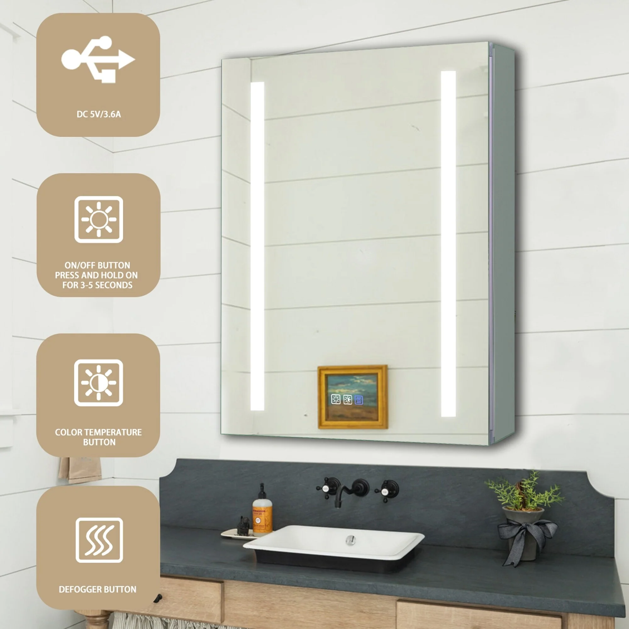 20''x26'' Recessed or Surface Mounted Anti-Fog LED Lighted Bathroom Medicine Cabinet with Mirror