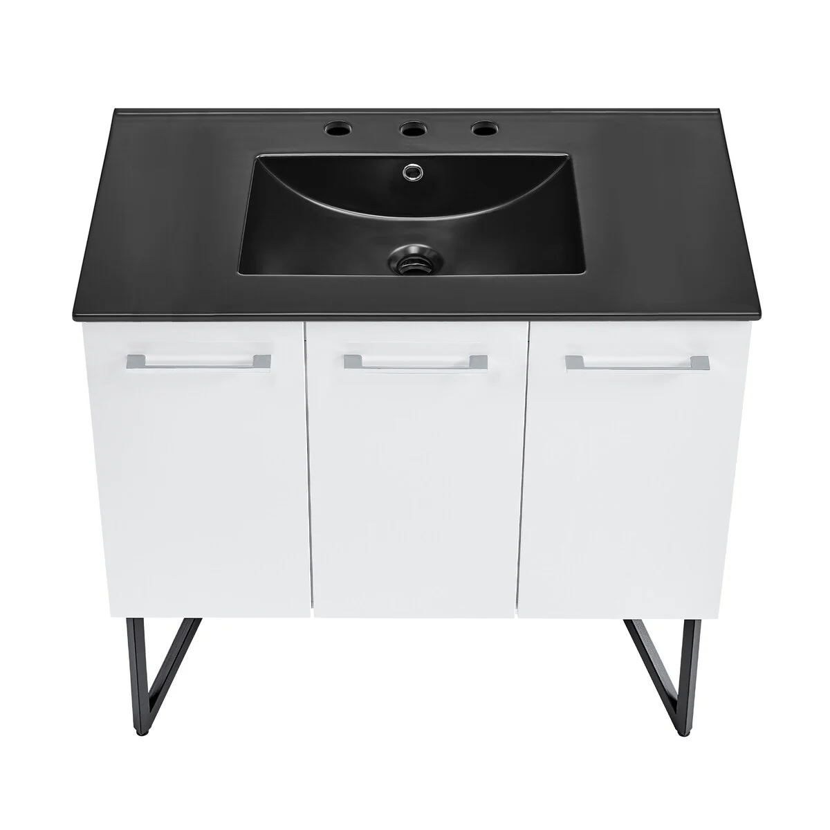 Annecy 36 In. White Bathroom Vanity With Black, 3-Hole Ceramic Sink Top