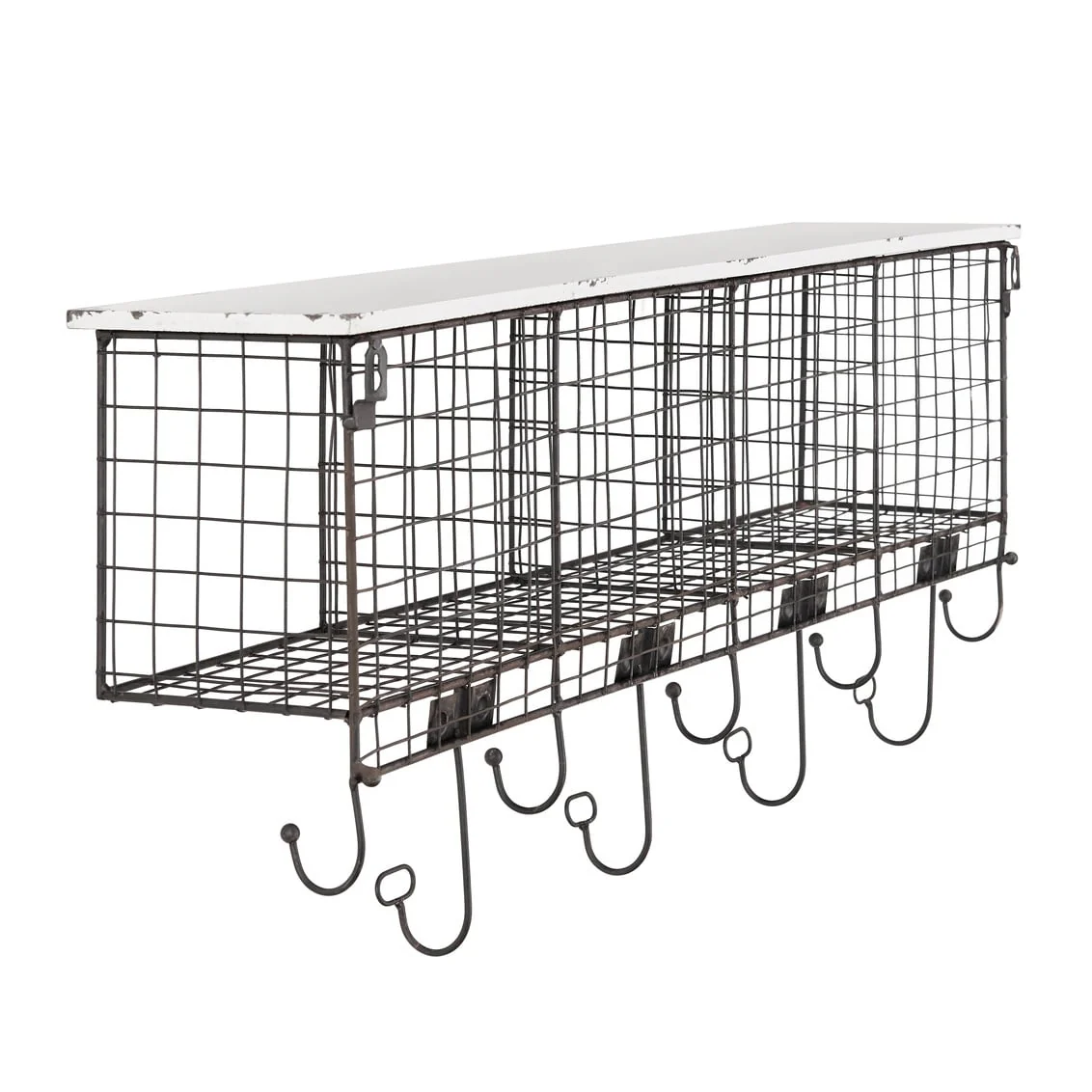 Linon Four Cubby Wall Shelf with Hooks
