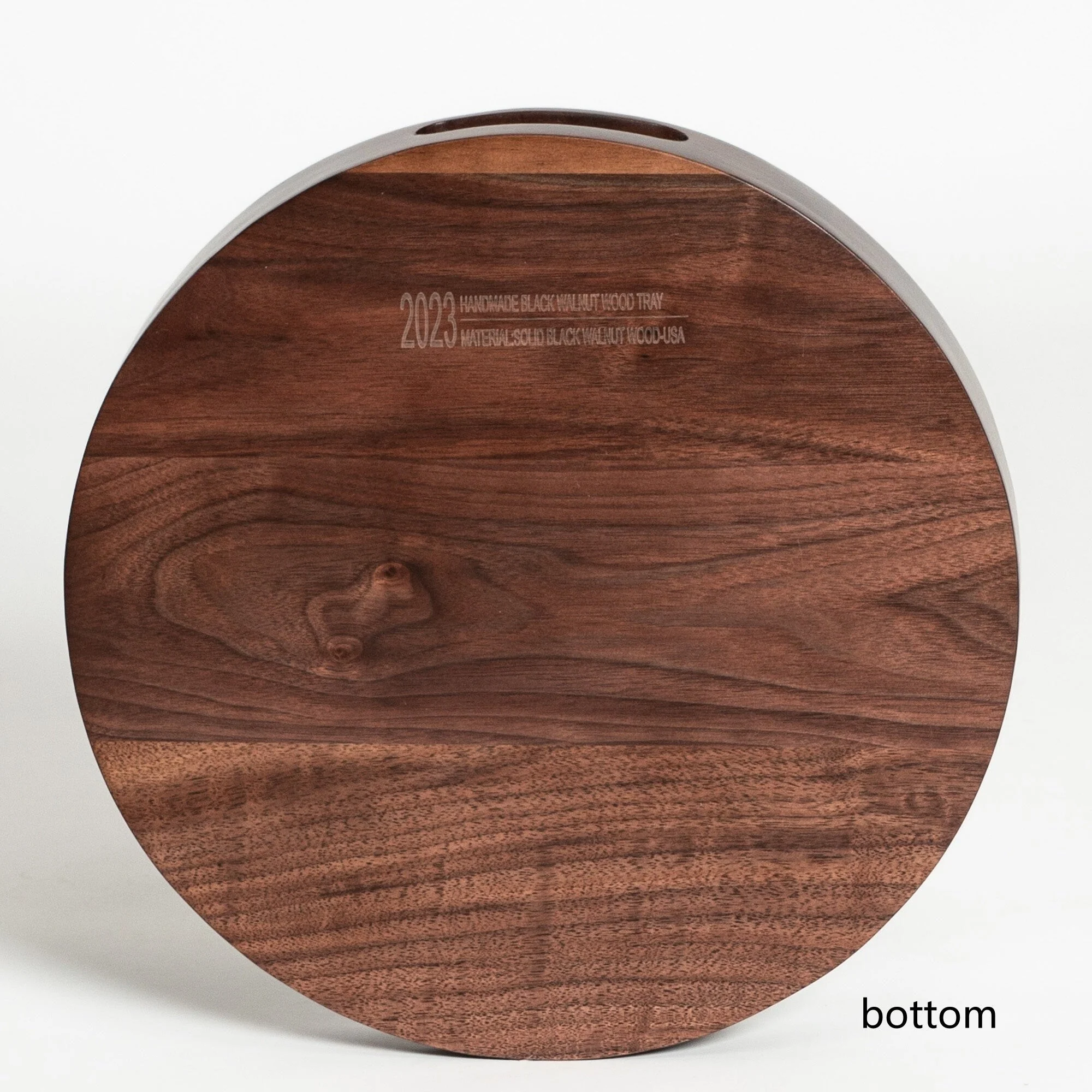 KINWELL Round Black Walnut Wood Serving Tray Ottoman Tray with Handles