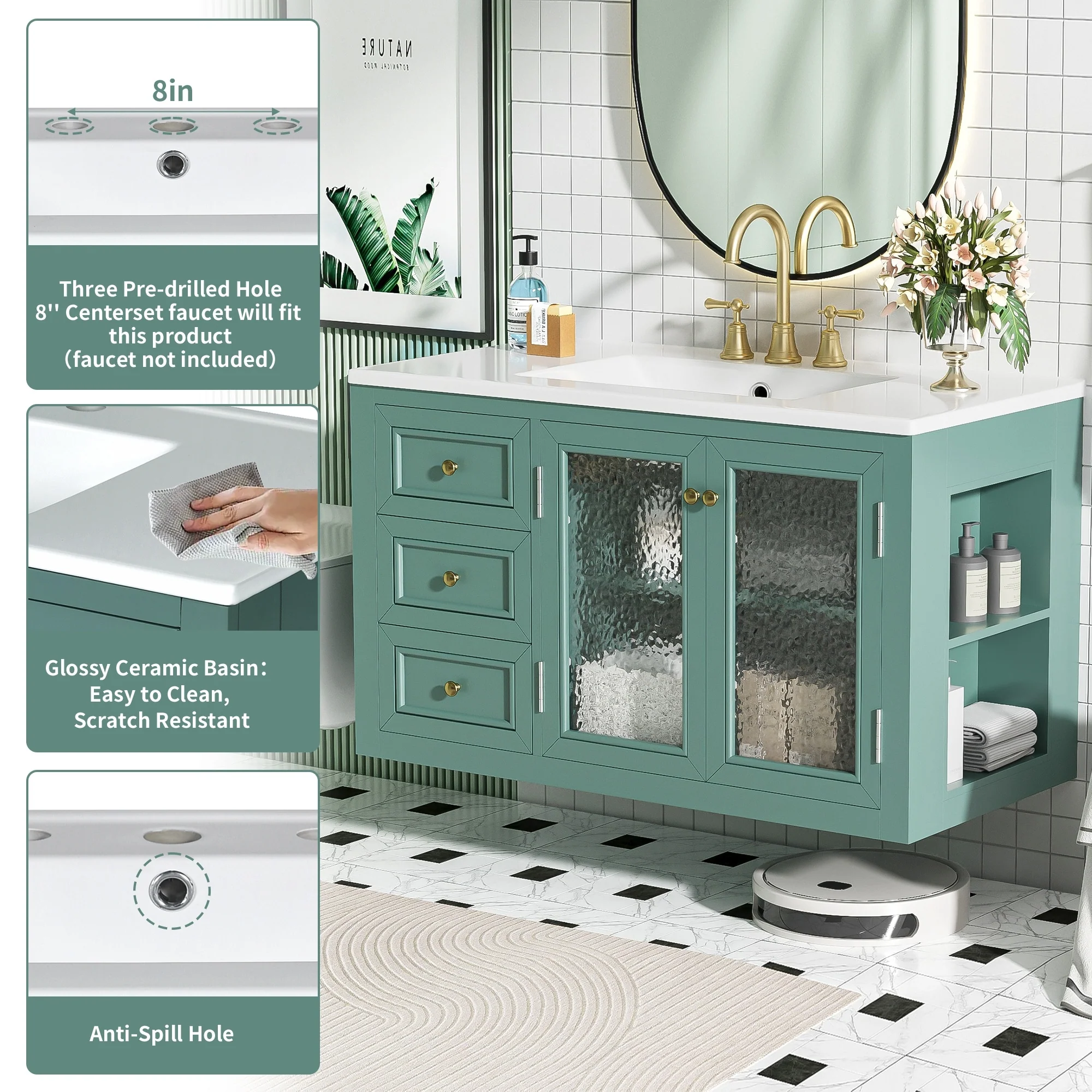 GDFStudio 36'' Wall Mounted Bathroom Vanity with Ceramic Sink, Floating Bathroom Storage Cabinet with 3 Drawers