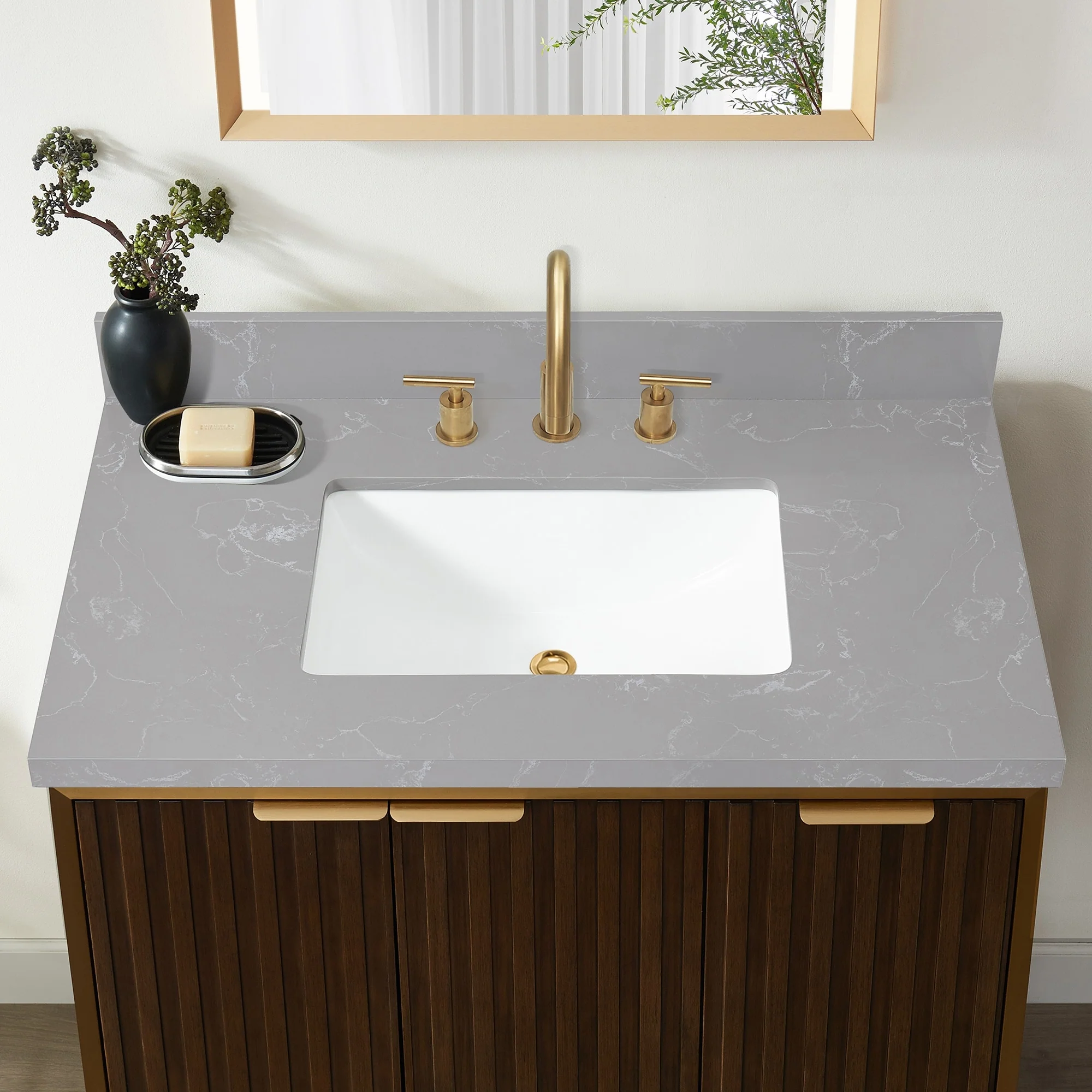 Jaen Composite Stone Vanity Top with White Rectangular Sink