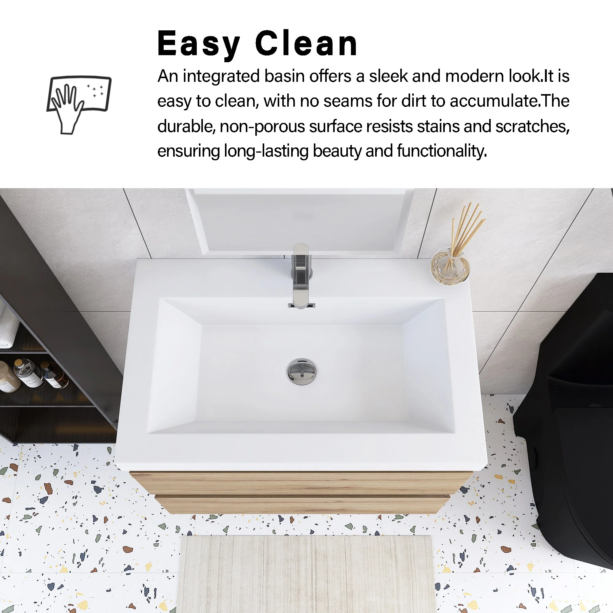 Angela Wall Mounted Bathroom Vanity in F. Oak with White Cultured Marble Top