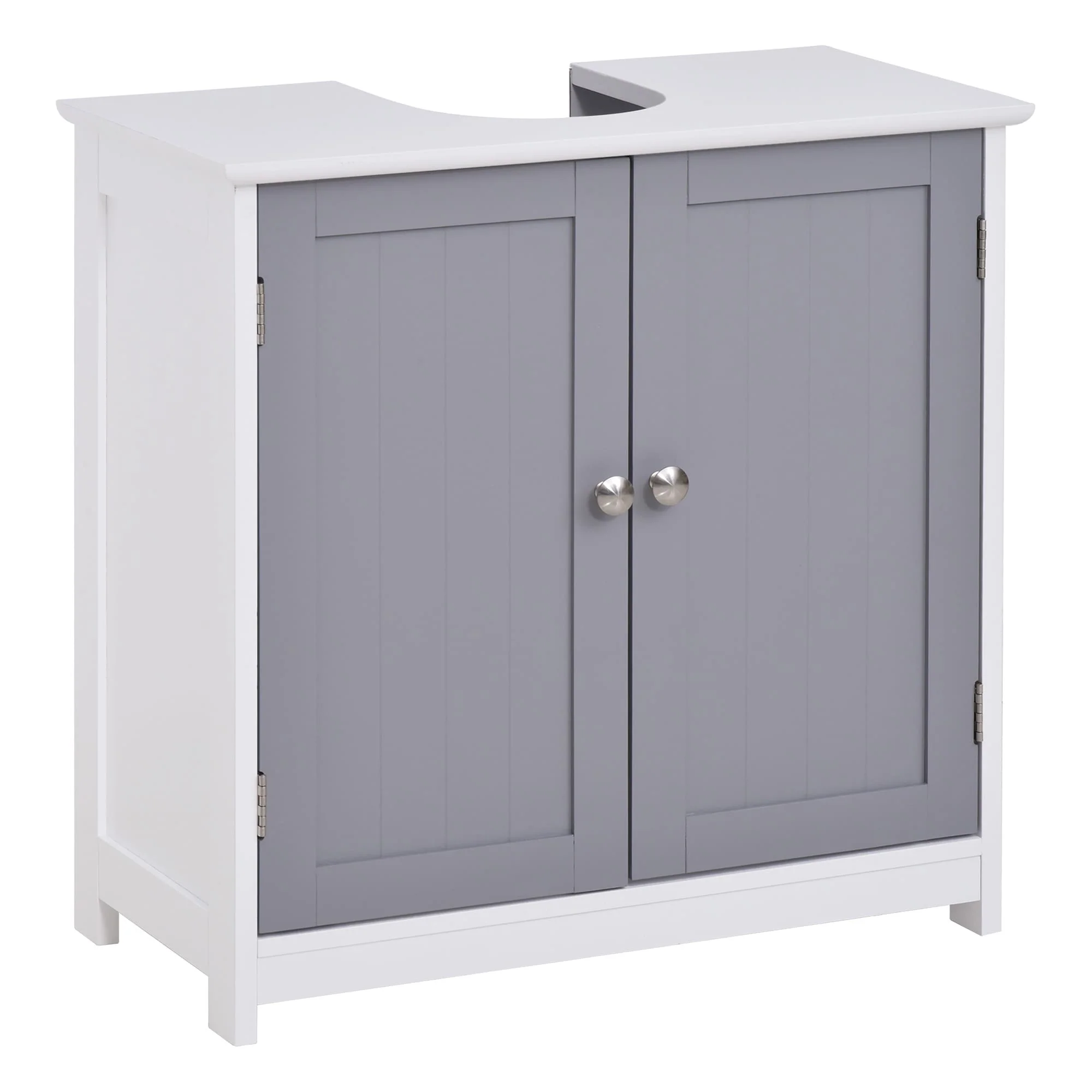 kleankin Vanity Base Cabinet, Under-Sink Bathroom Cabinet Storage with U-Shape Cut-Out, White and Grey