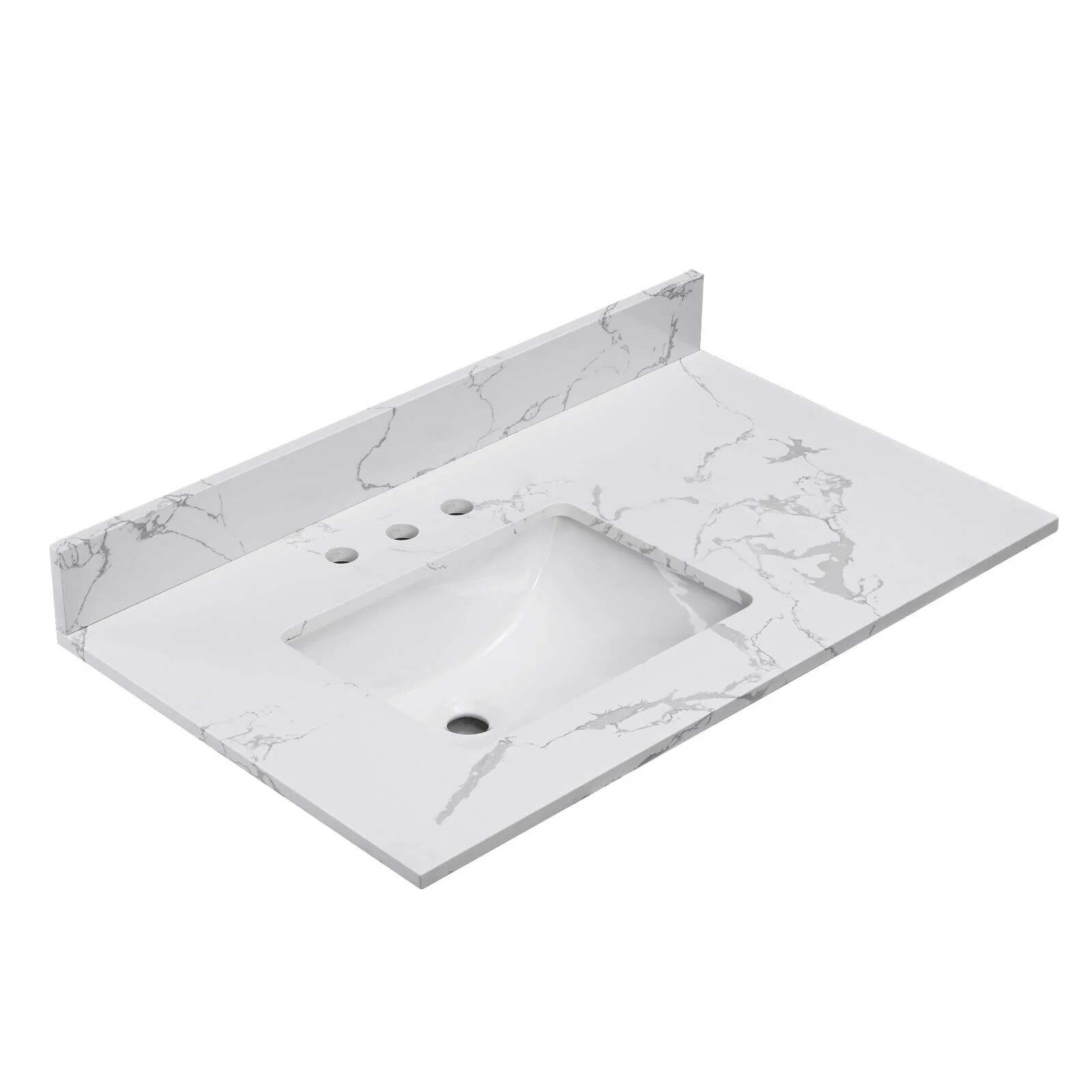 Prismatica 36 in. White Vanity with Countertop & Splash, Left Sink