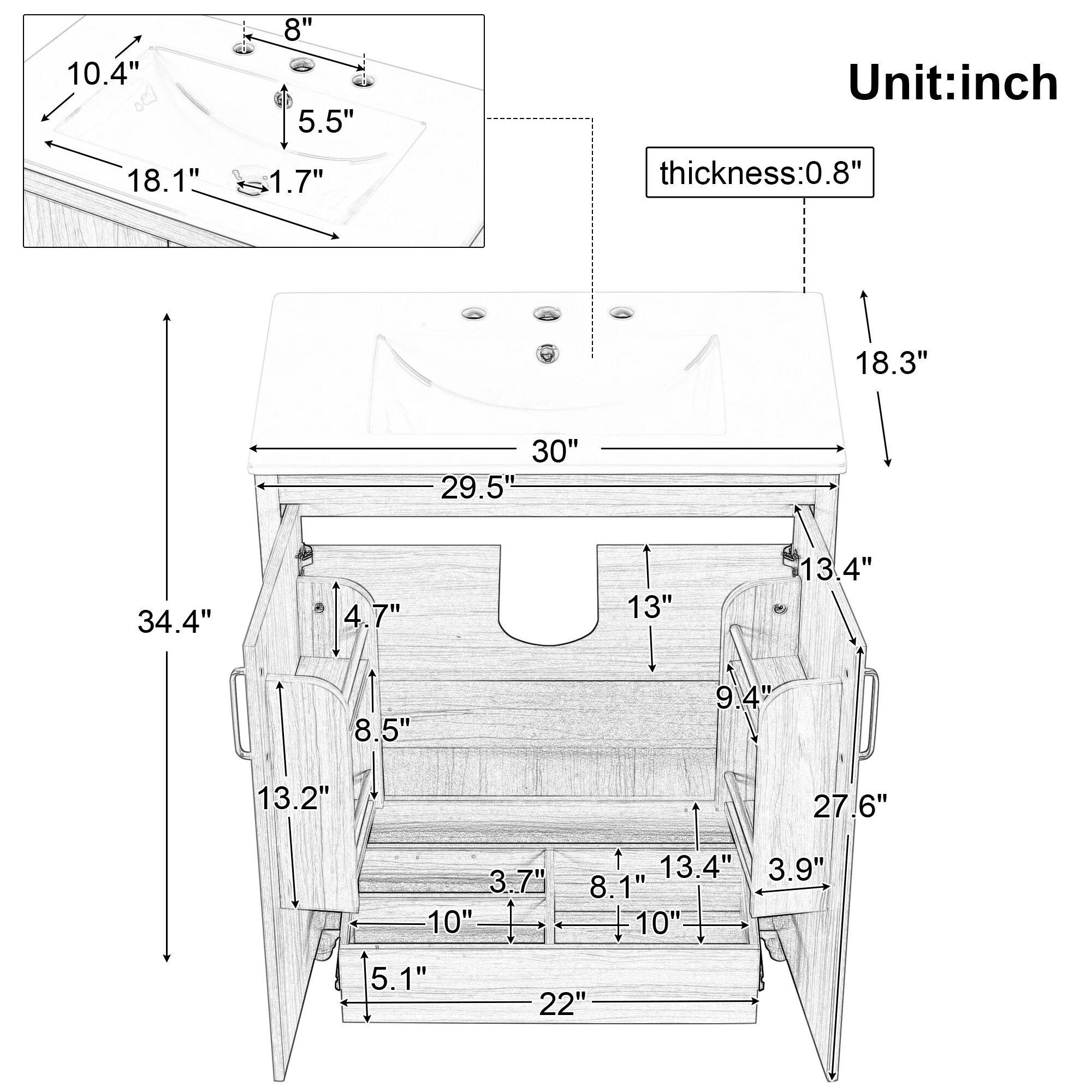 30inch Bathroom Vanity with Sink Combo