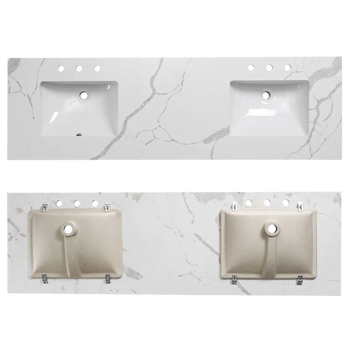 Bathlet Calacatta Quartz 72 inch Double Sink Bathroom Vanity Top with Side Splash