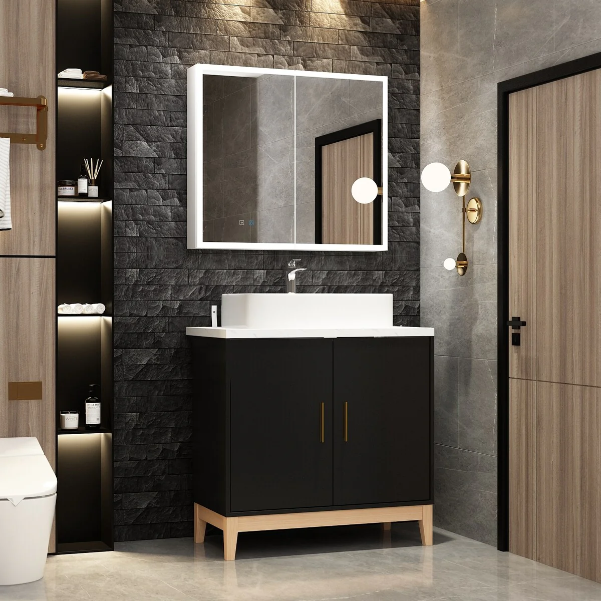 Complete Bathroom Vanity and LED Medicine Cabinet Ensemble