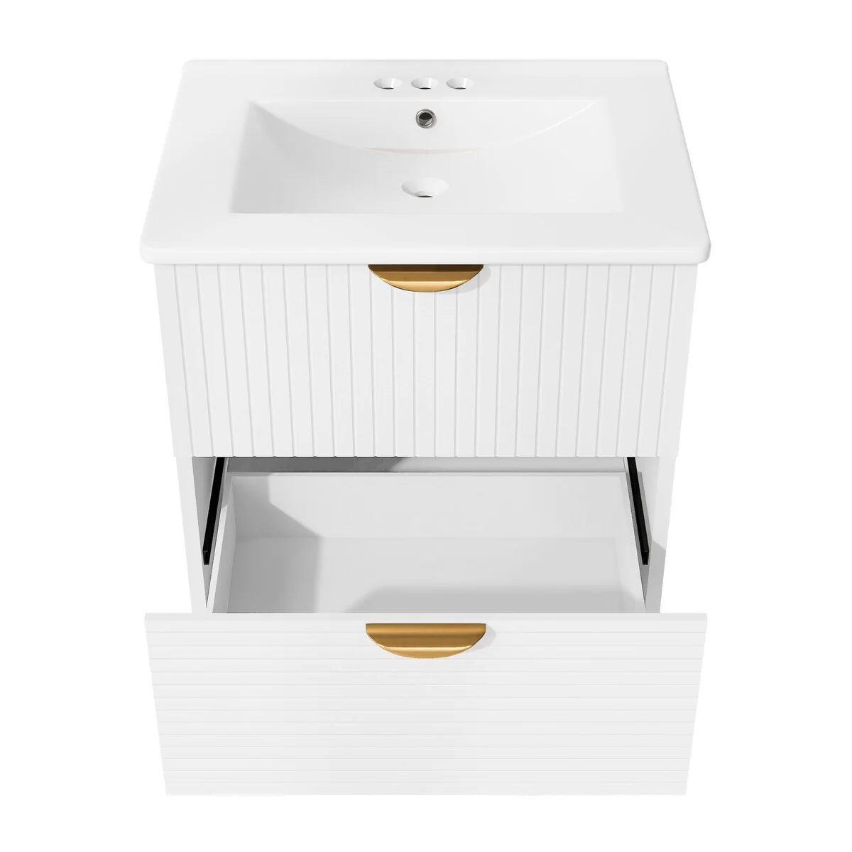 Modern 24 Inches MDF Wall-Mounted Bathroom vanity with Ceramic Sink and 2 Drawers