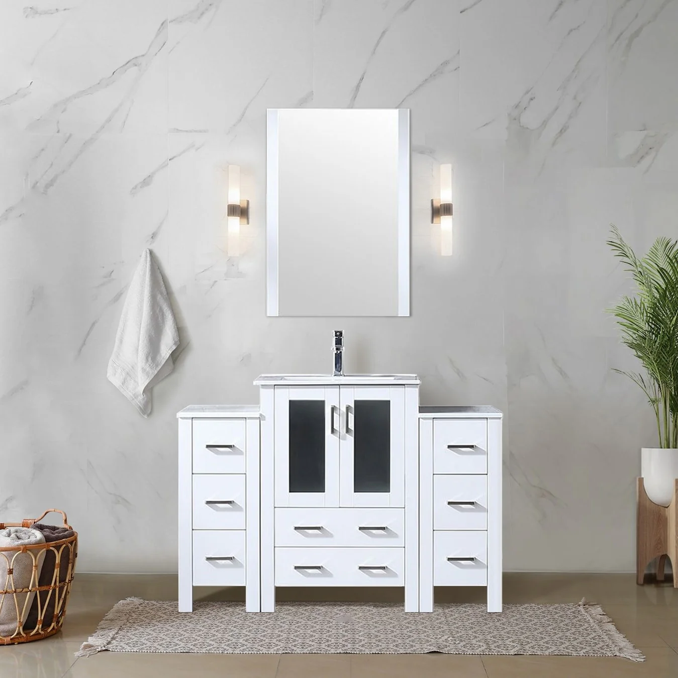 Volez Bath Vanity with Side Cabinet and Mirror