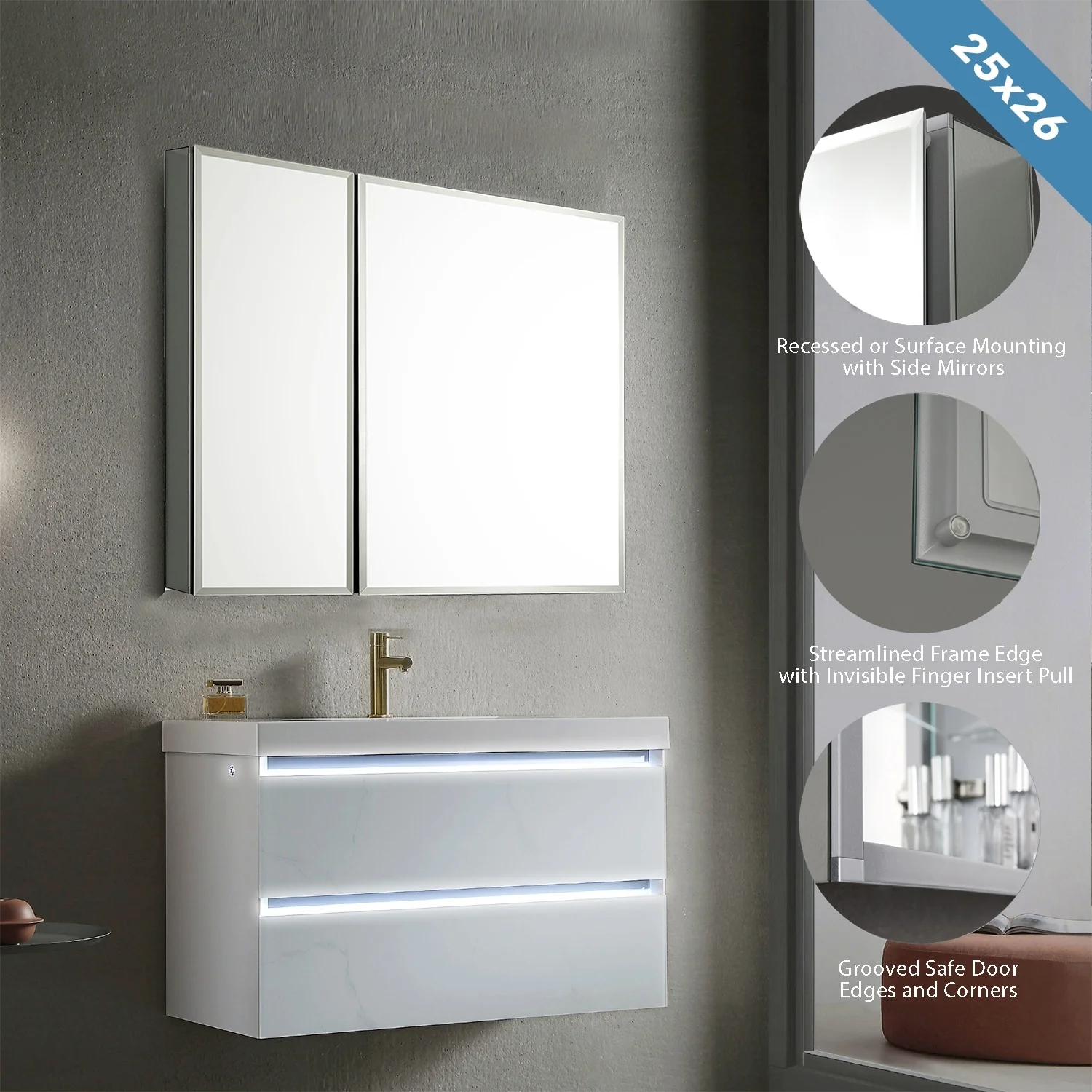 Frameless Aluminum Bathroom Mirror Medicine Cabinet