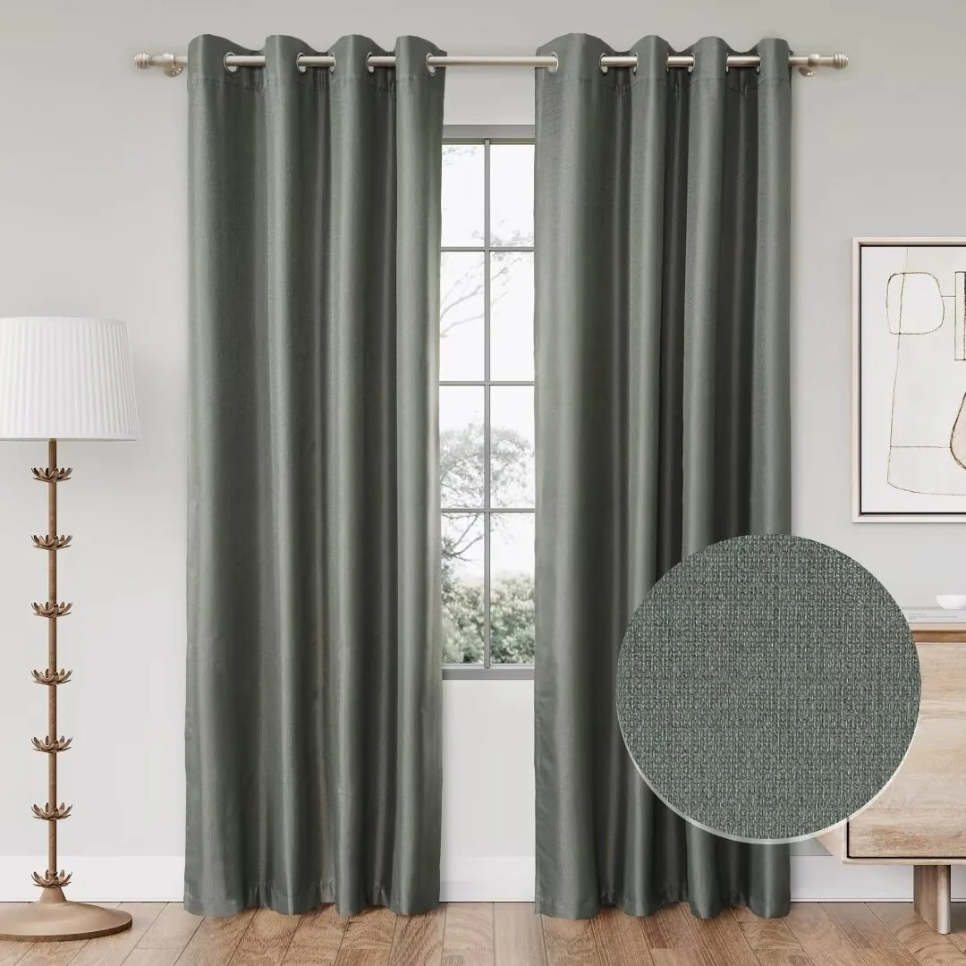 Textured Grid 100% Blackout Grommet Curtain Pair(2 Panels)