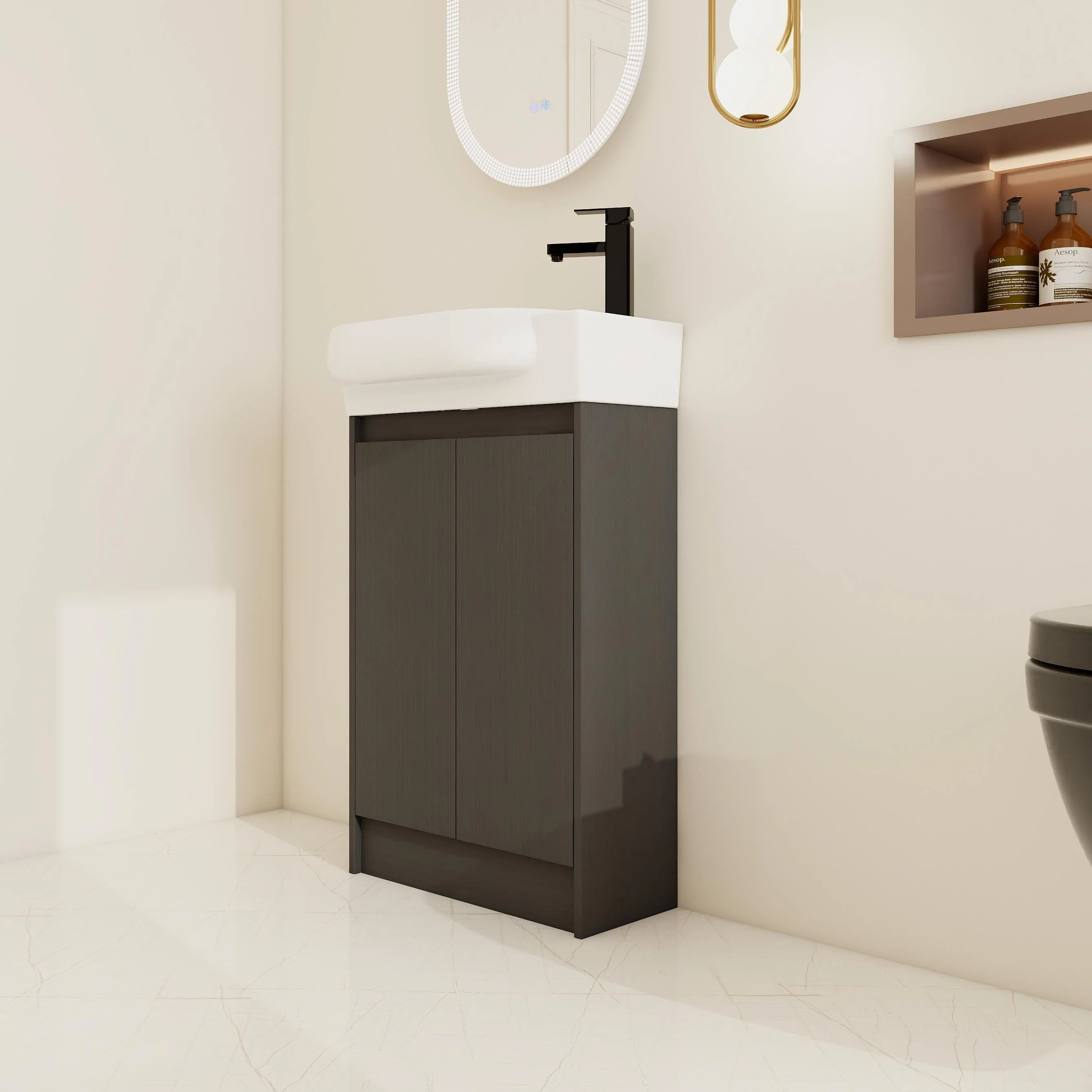 BNK 16/18/23 inch Freestanding/Floating Bathroom Vanity with Single Sink,Powder Room Vanity with Soft Close Door