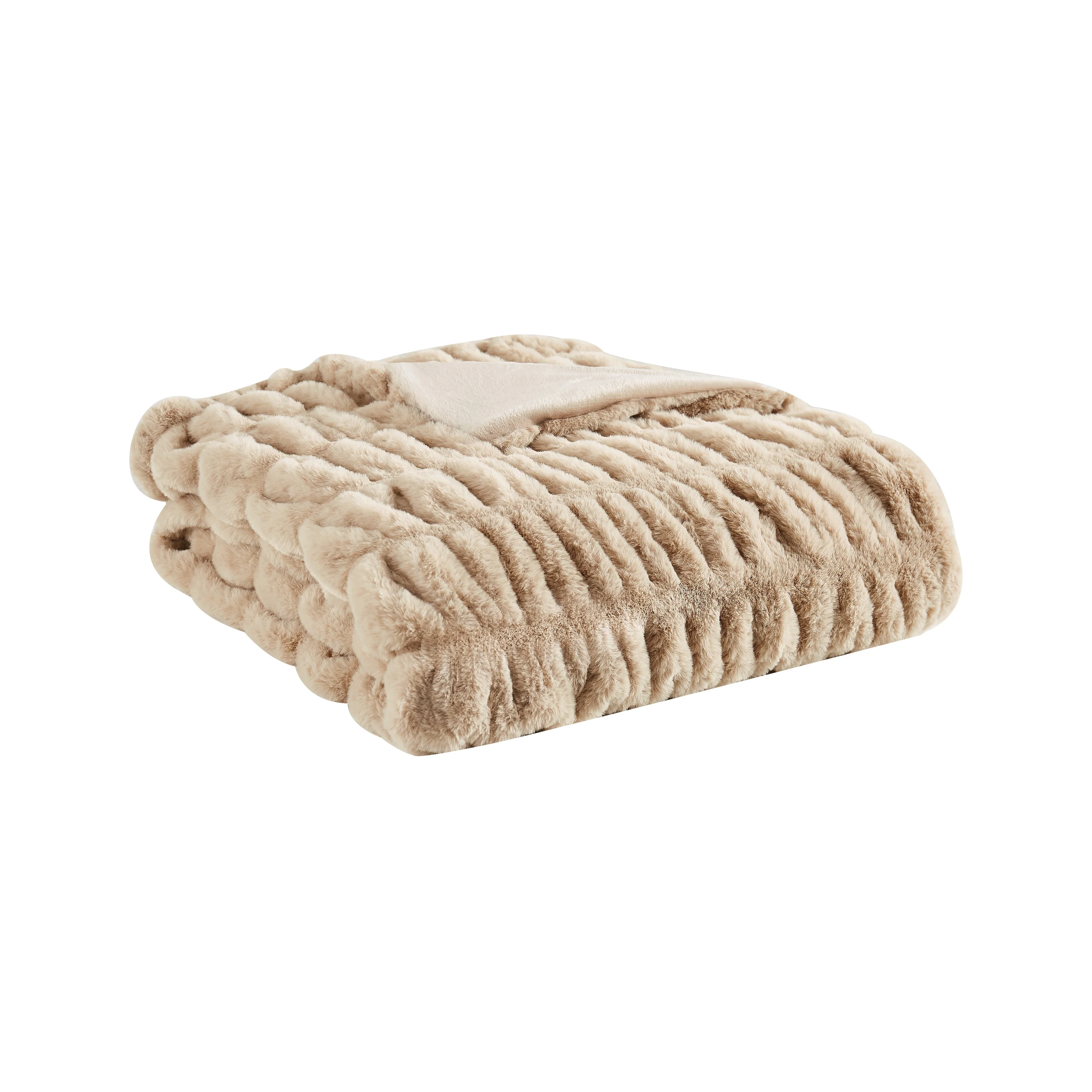 Badgley Mischka Home Ruched Faux Rabbit Fur 50x70 Throw in Gift Box