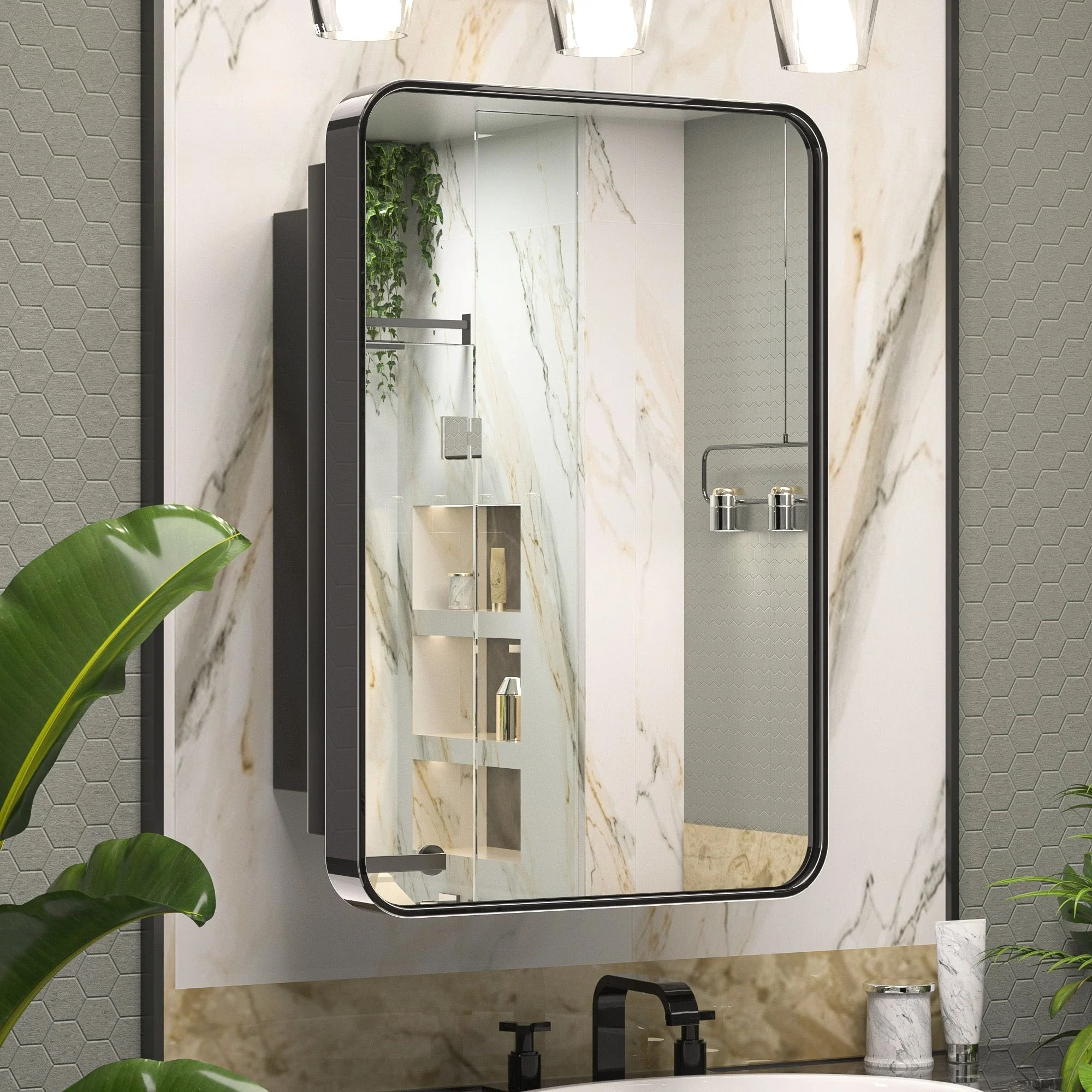 KEONJINN Medicine Cabinets for Bathroom with Mirror, Stainless Steel 1-3 Framed Doors