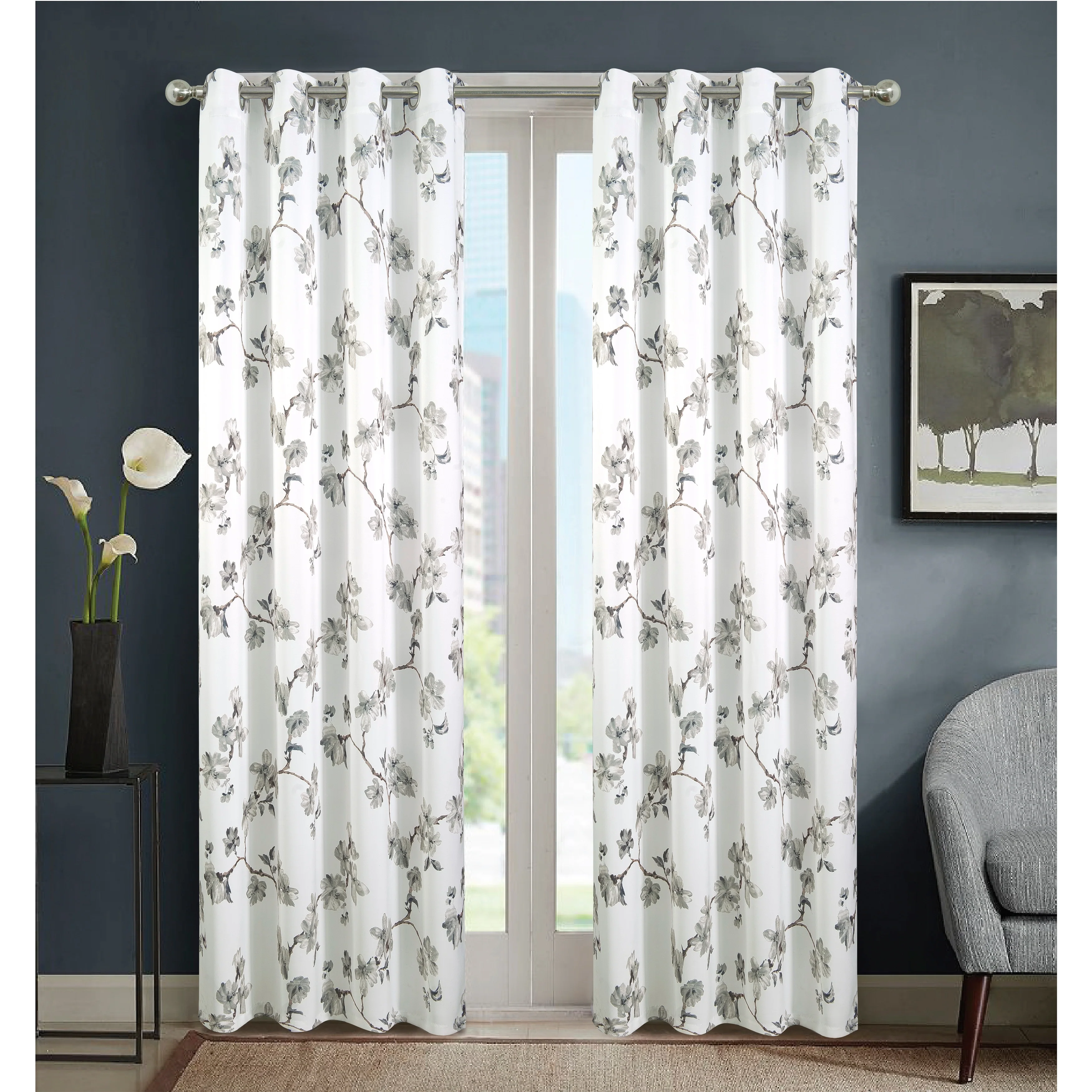 Lily Flowers Blackout Window Curtain 90 inch