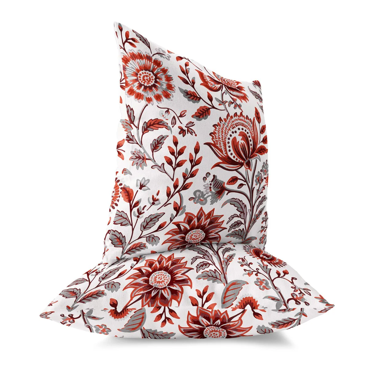 Red And Grey Sanganeri Block Print Faux Suede Throw Pillow Zipper
