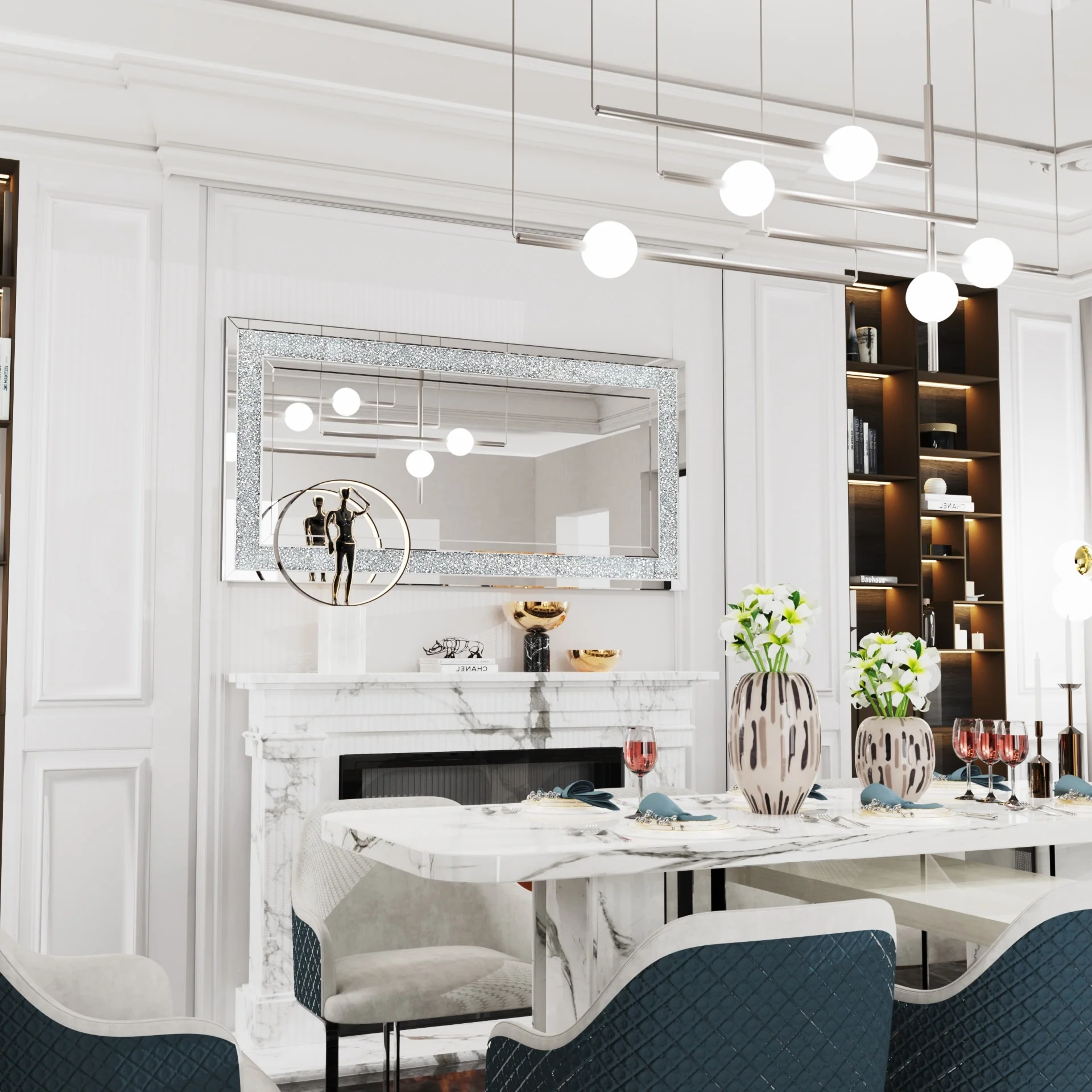 Extra Large Rectangle Glass Crushed Diamond Decor Wall Art Mirror - 48