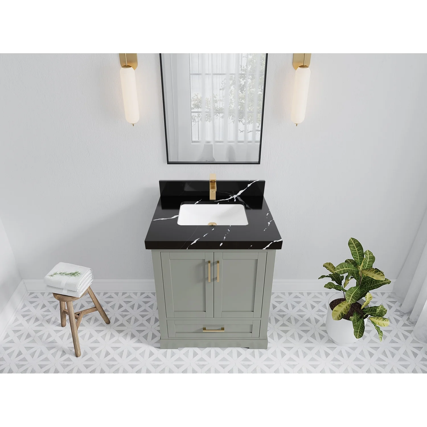 Willow Collection 30 in W x 22 in D x 36 in H Reeded Boston Single Bowl Sink Bathroom Vanity with Quartz or Marble Countertop