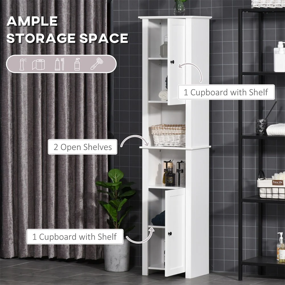 Tall Bathroom Storage Cabinet,Freestanding Linen Tower w/2-Tier Shelf