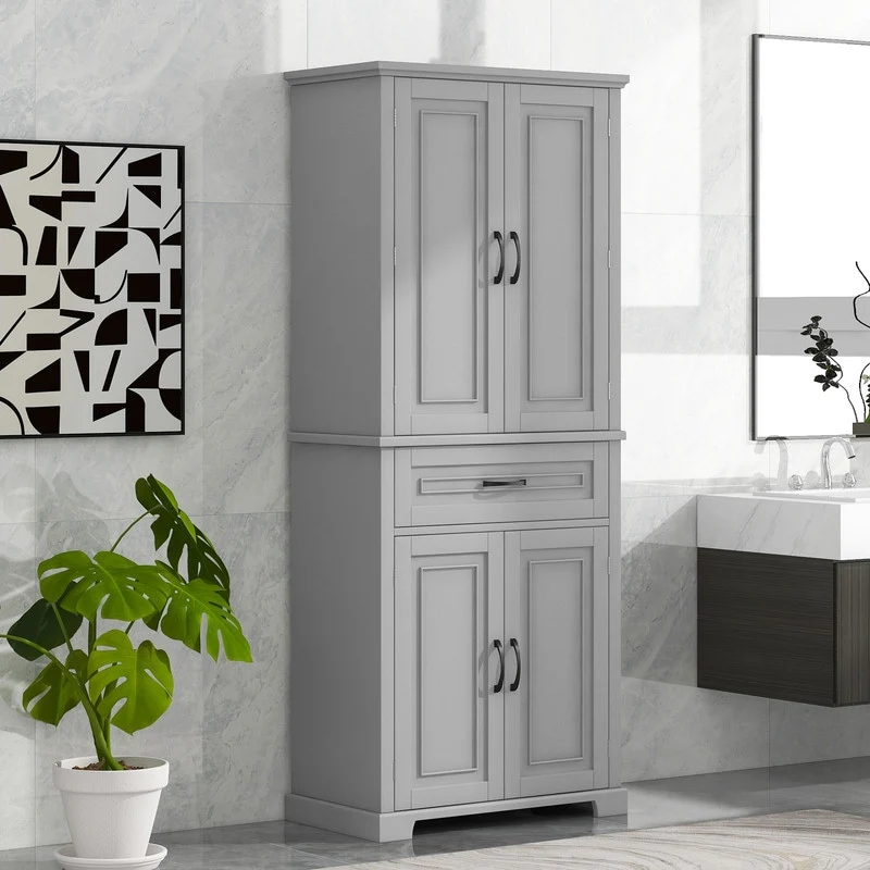 Bathroom Floor Cabinet, Freestanding Storage Cabinet with Doors and Drawer, Kitchen Cupboard with Adjustable Shelf