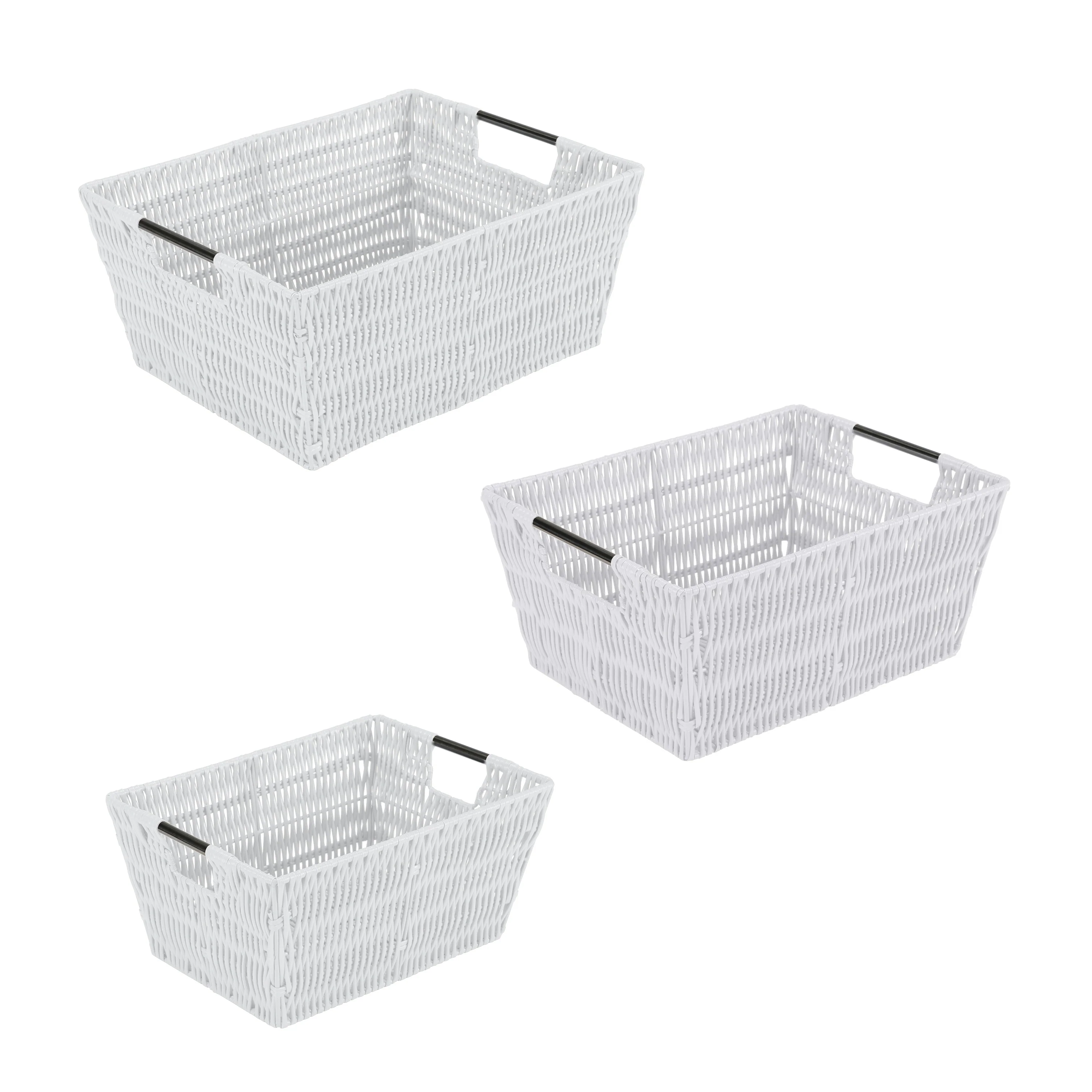 Simplify 3 Pack Set Rattan Tote Baskets in Charcoal